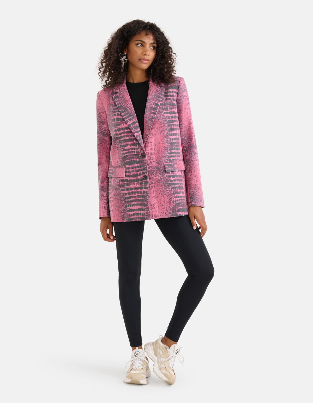 Oversized Croco Print Blazer Roze SHOEBY WOMEN