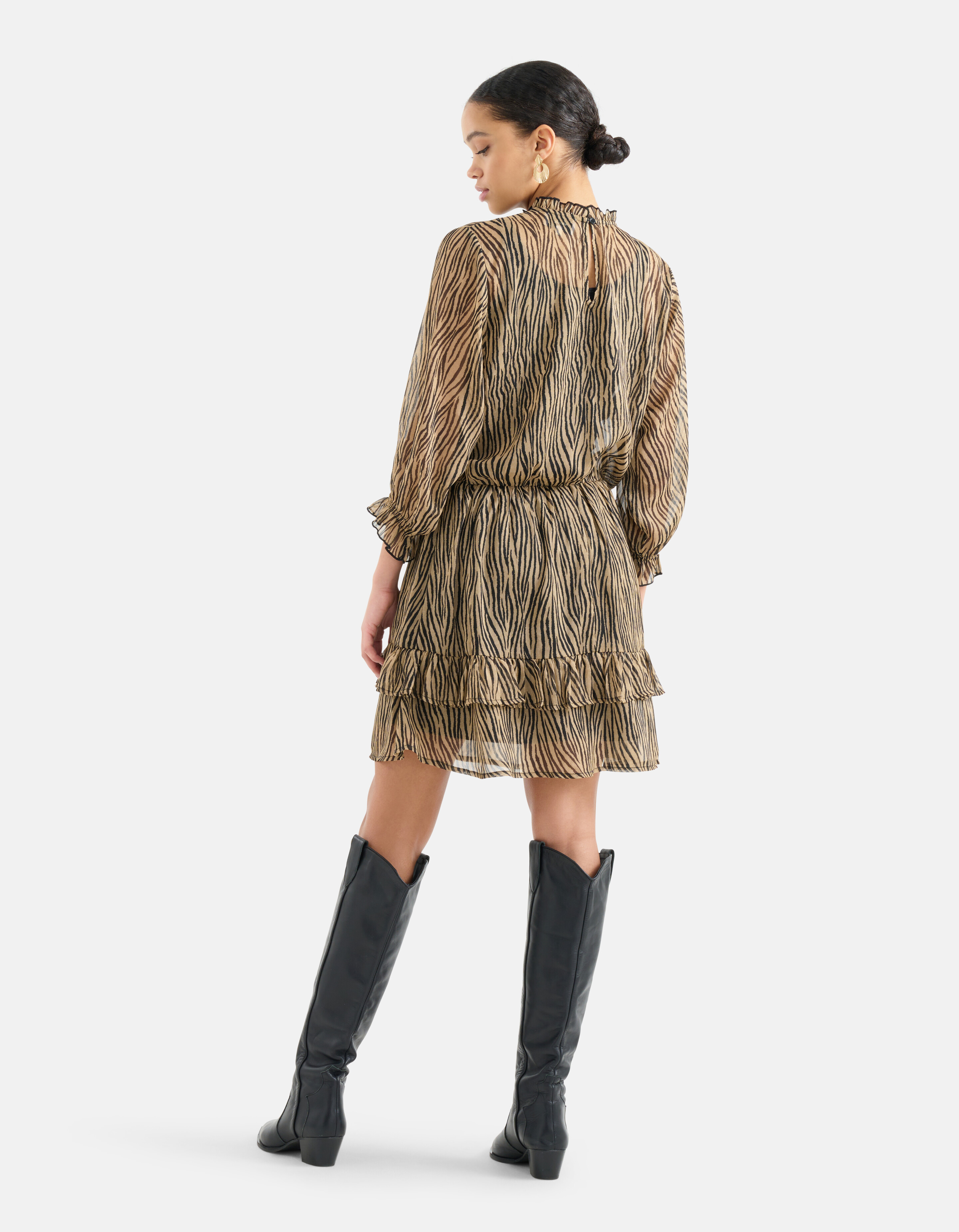Printed Chiffon Jurk Zwart/Bruin SHOEBY WOMEN