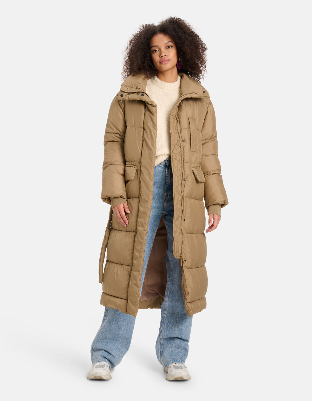 Lange Puffer Jas Beige SHOEBY WOMEN