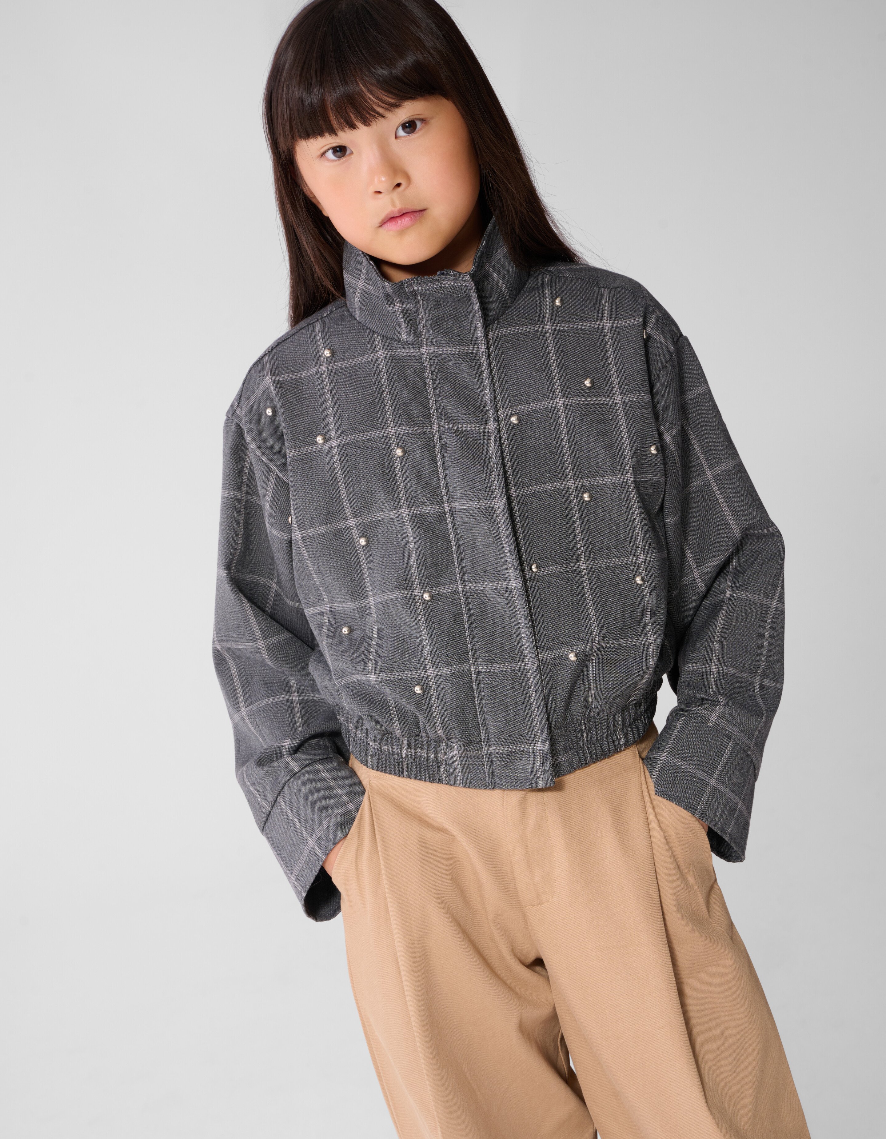 Studded Ruiten Bomber Jack Grijs SHOEBY GIRLS