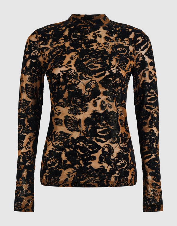 Roses Flock Mesh Top Zwart SHOEBY WOMEN