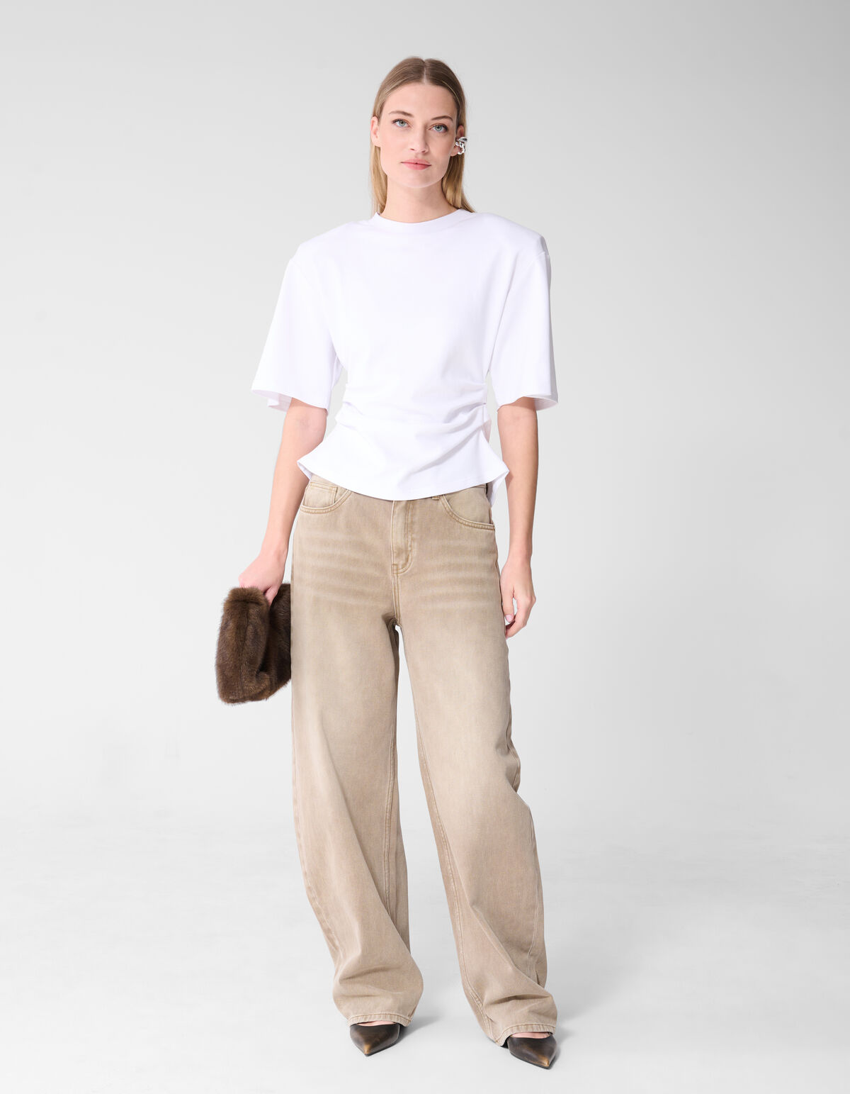 Baggy Fit Jeans Washed Zand SHOEBY WOMEN