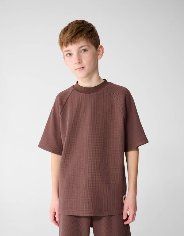 Waffle Structuur T-shirt Donkerbruin SHOEBY BOYS