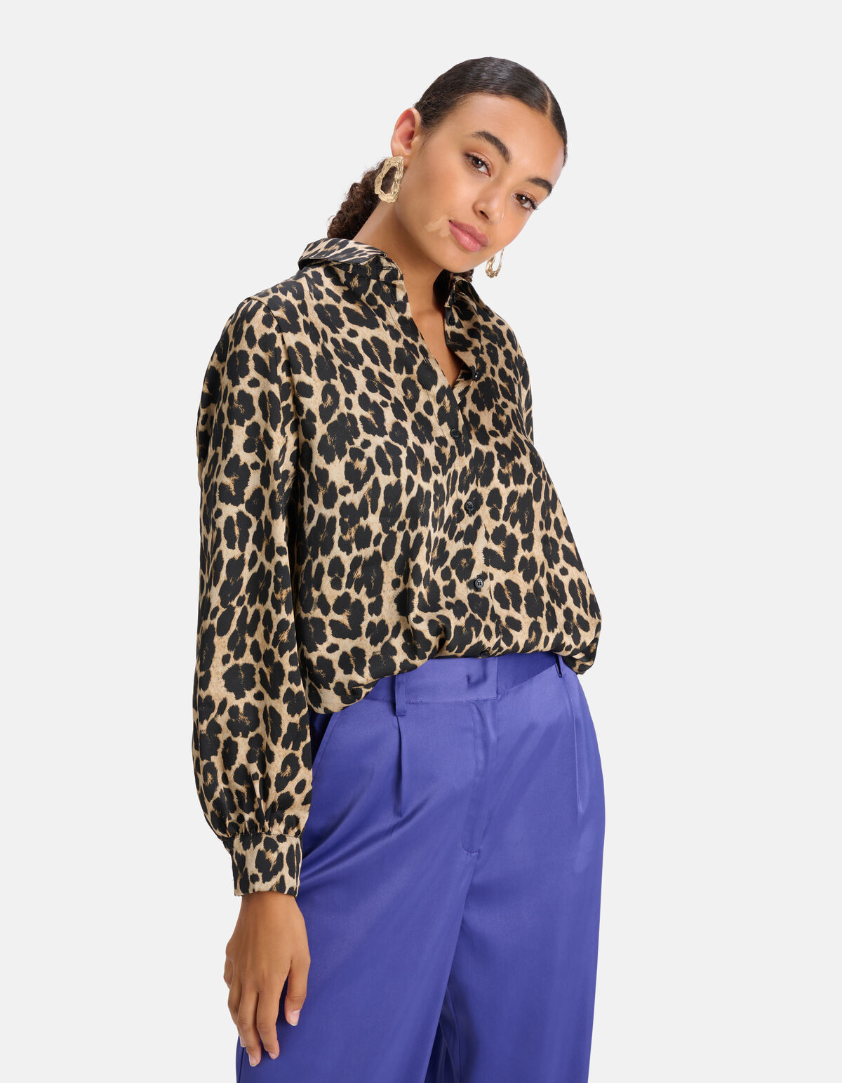 Leopard Print Blouse Taupe SHOEBY WOMEN
