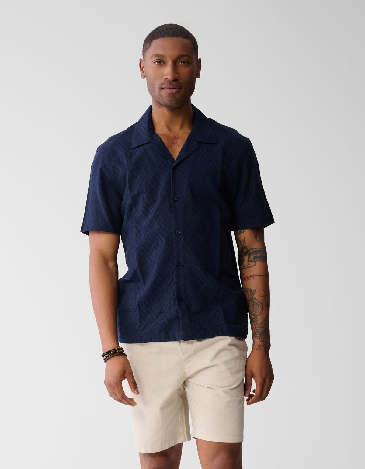 Wavy Jacquard Shirt Donkerblauw SHOEBY MEN