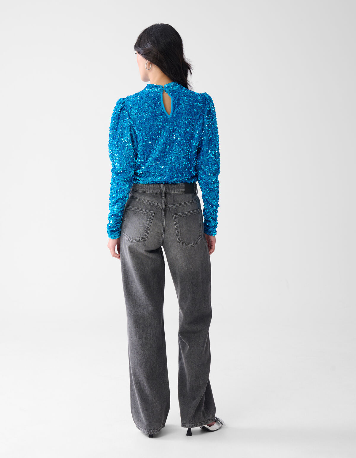 Velvet Pailletten Top Blauw SHOEBY WOMEN