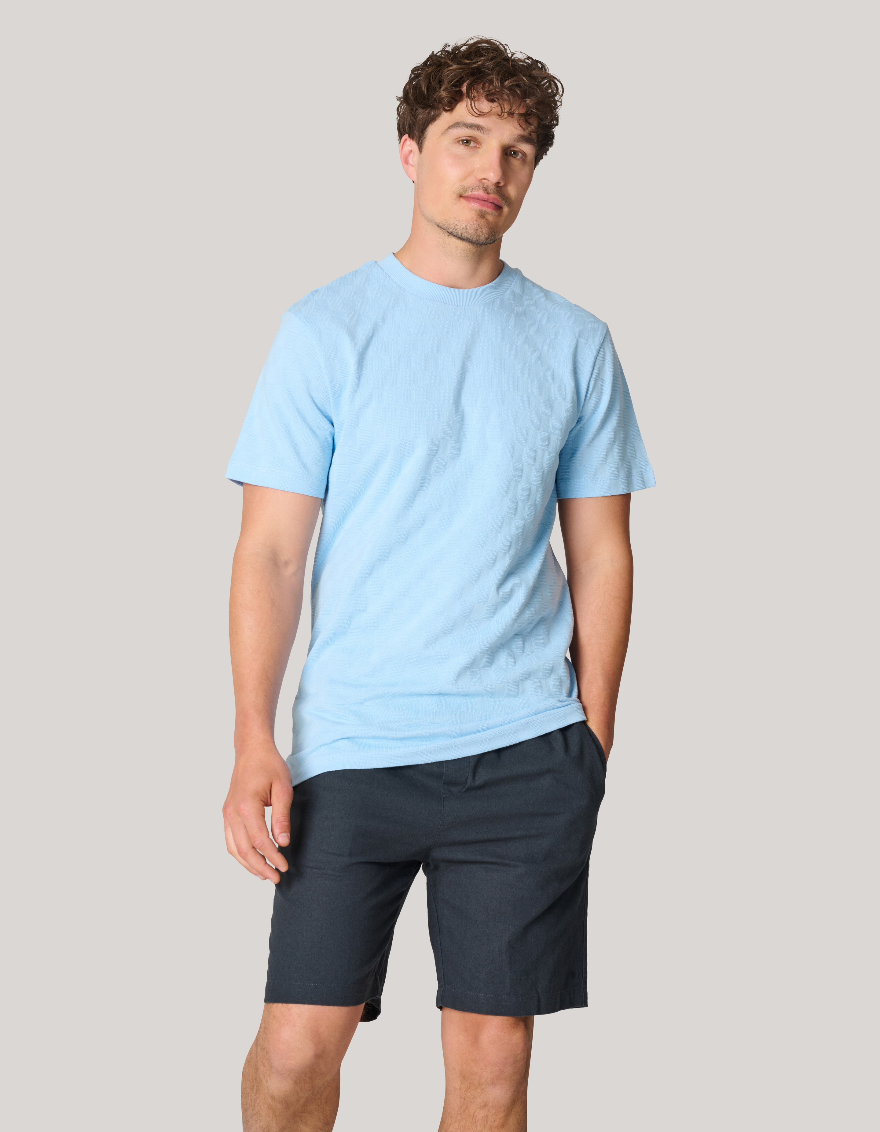 Block Structuur T-shirt Lichtblauw SHOEBY MEN
