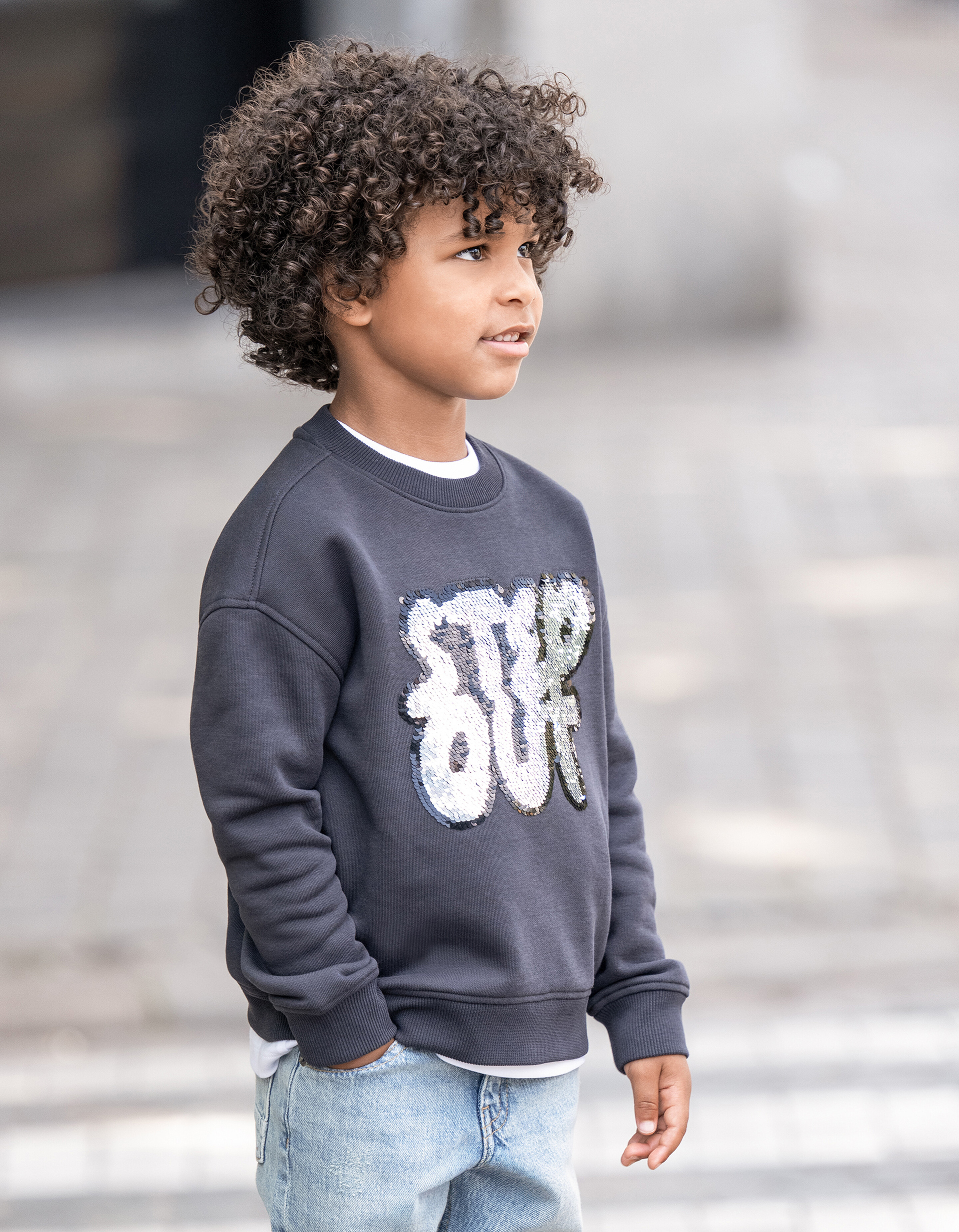 Two Way Sequin Sweater Donkergrijs SHOEBY BOYS