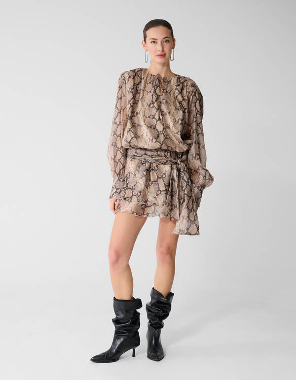 Snake Ruffle Mini Jurk Lichtbruin SHOEBY WOMEN