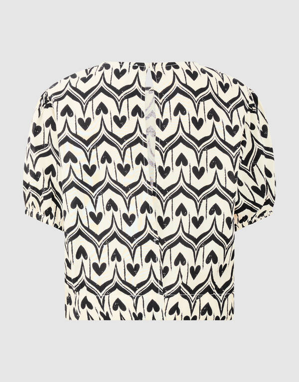 Heart Print Top Gebroken Wit/Zwart SHOEBY GIRLS