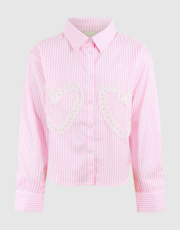 Pinstripe Heart Blouse Roze SHOEBY GIRLS