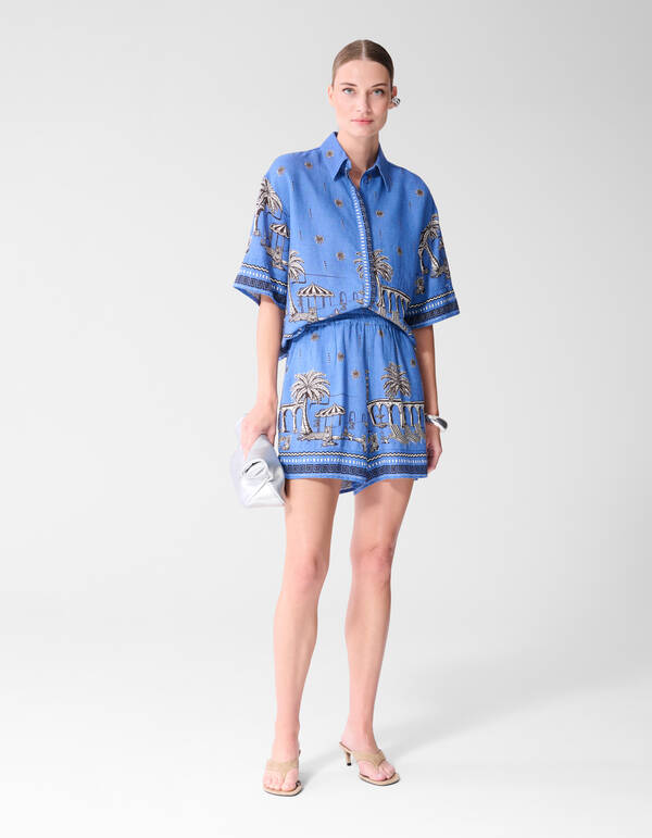 Palm Print Blouse Blauw SHOEBY WOMEN