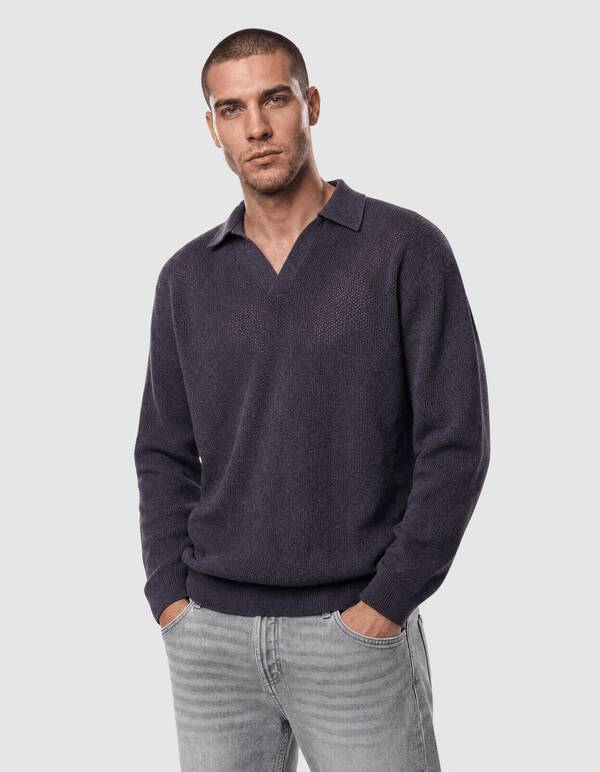 Longsleeve Knit Polo Donkerpaars SHOEBY MEN