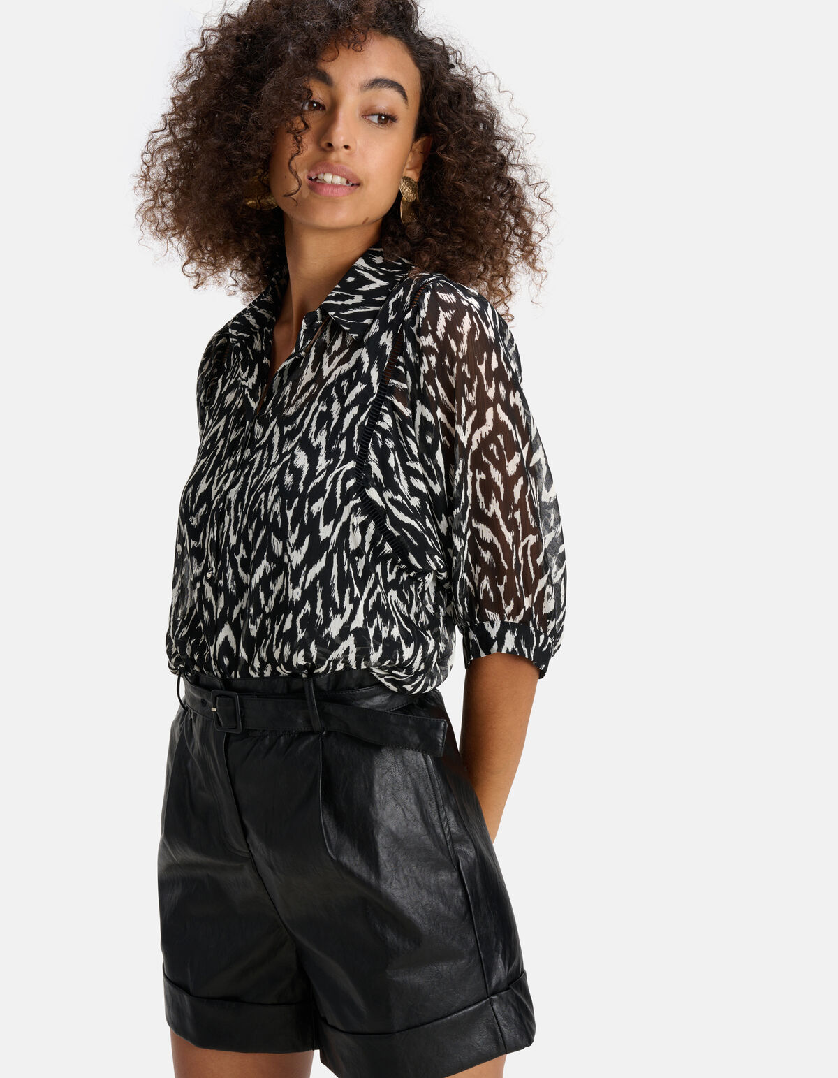 Grafische Chiffon Blouse Zwart/Wit SHOEBY WOMEN