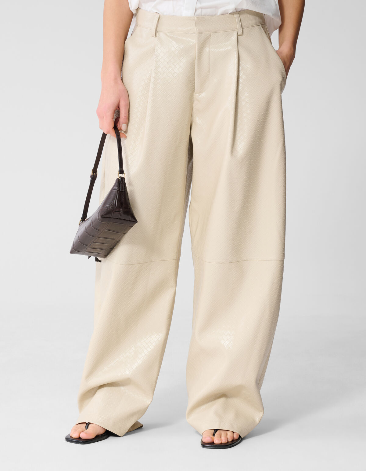 Leren Braided Barrel Fit Broek Gebroken Wit SHOEBY WOMEN