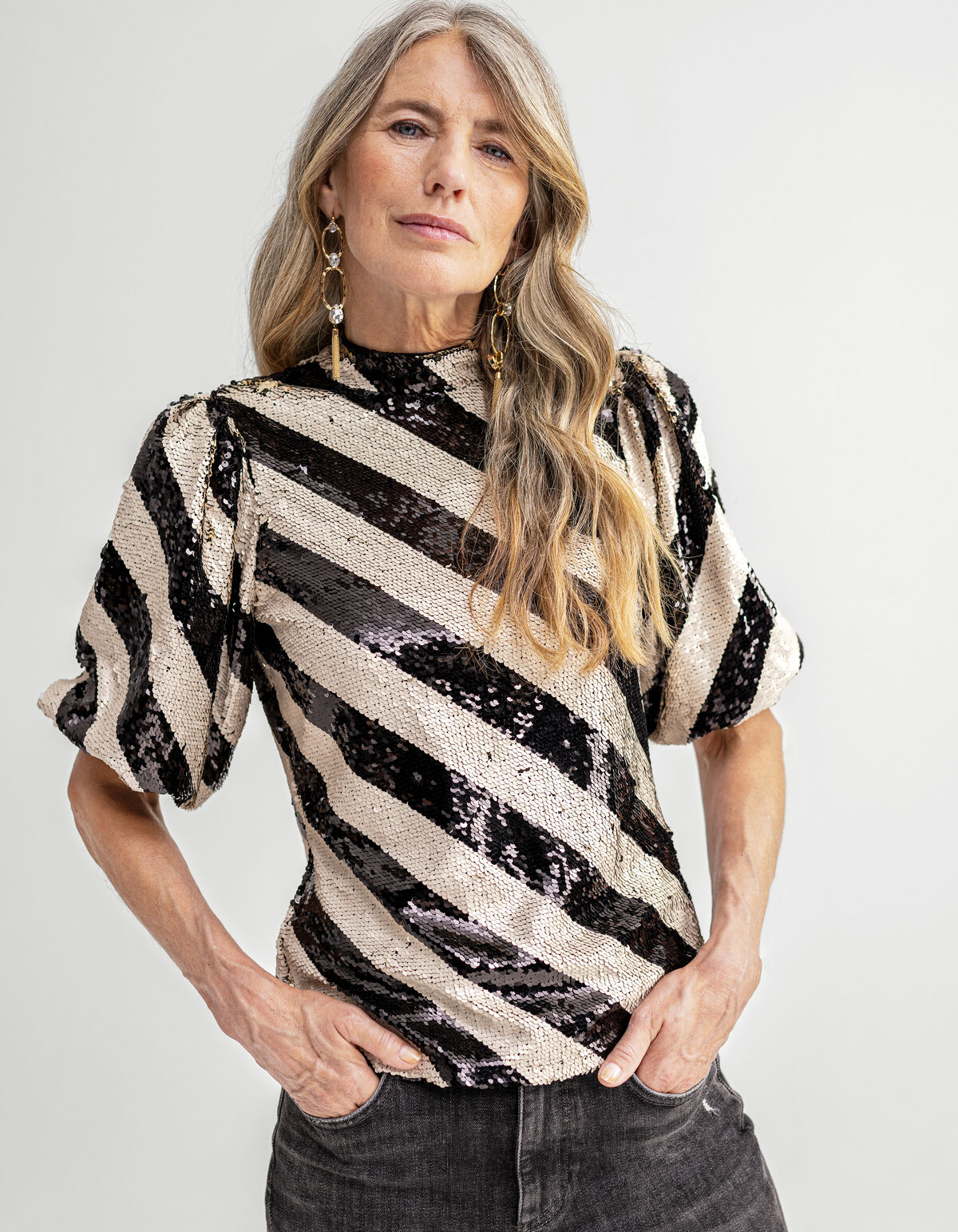 Pailletten Top Zwart/Wit SHOEBY WOMEN