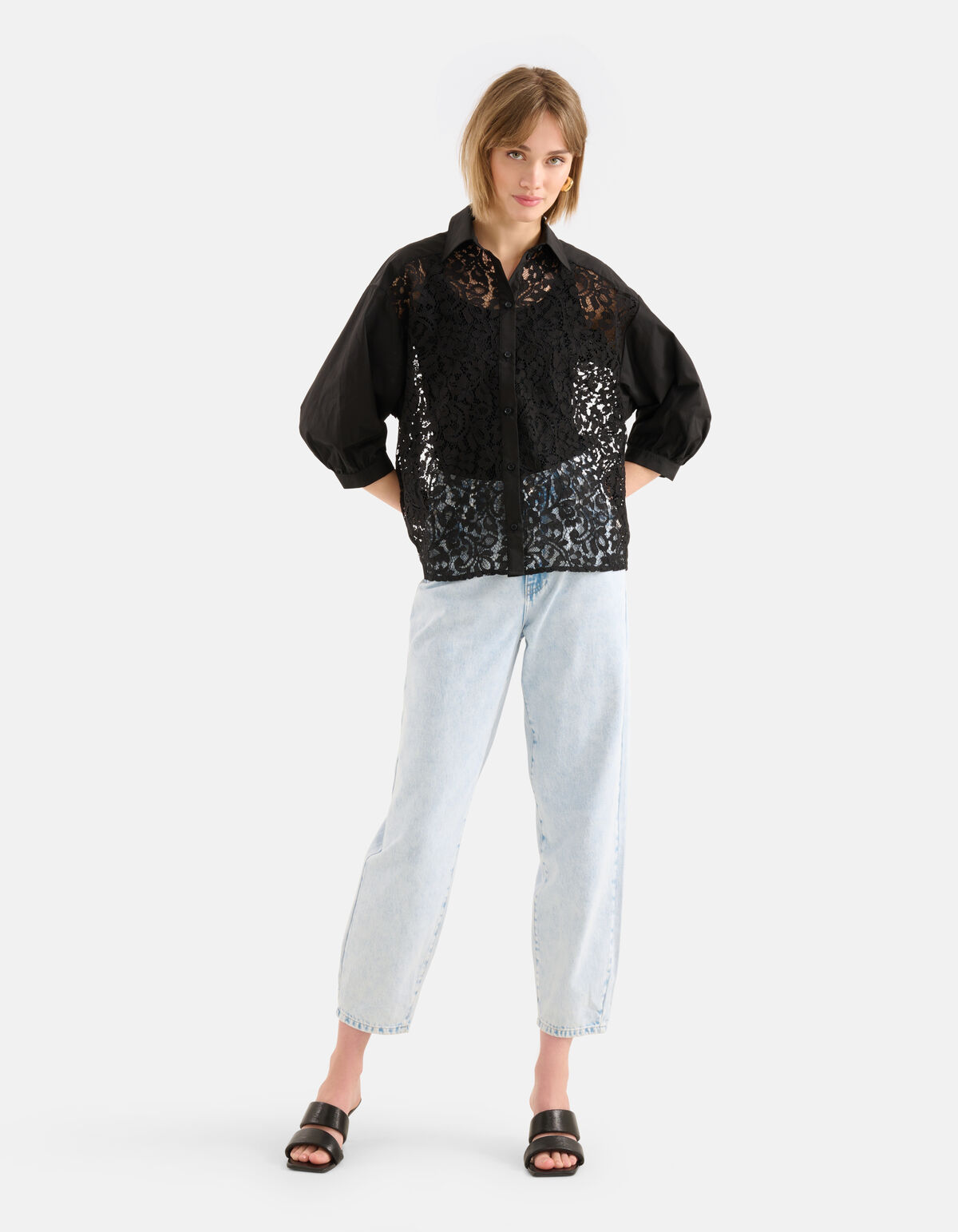 Kanten Poplin Blouse Zwart SHOEBY WOMEN