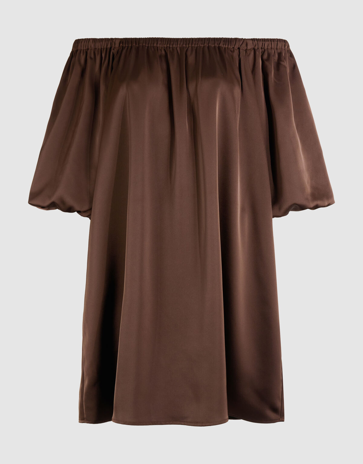 Satijnen Off Shoulder Mini Jurk Bruin By Fred SHOEBY WOMEN