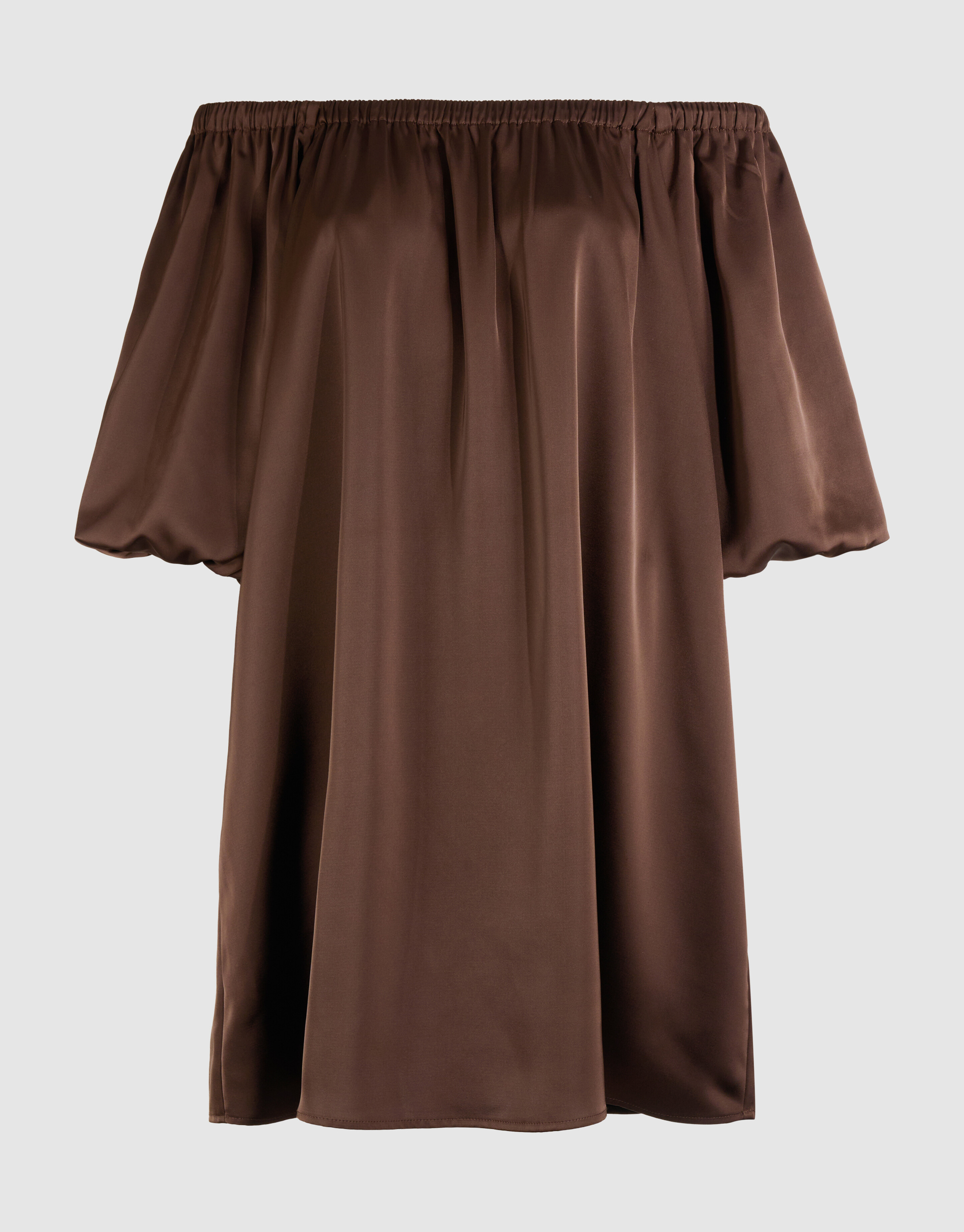 Satijnen Off Shoulder Mini Jurk Bruin By Fred SHOEBY WOMEN