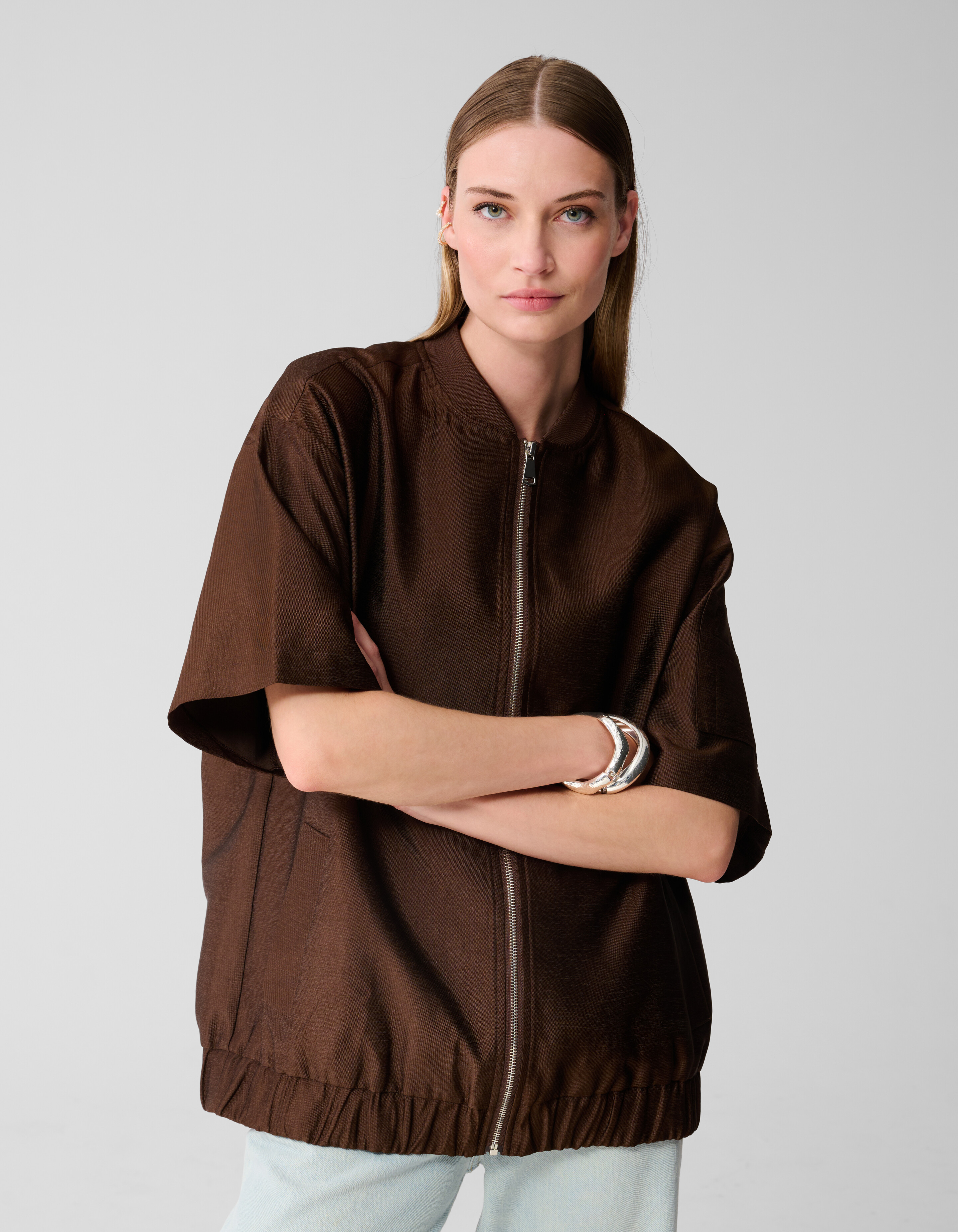 Oversized Short Sleeve Bomber Donkerbruin SHOEBY WOMEN