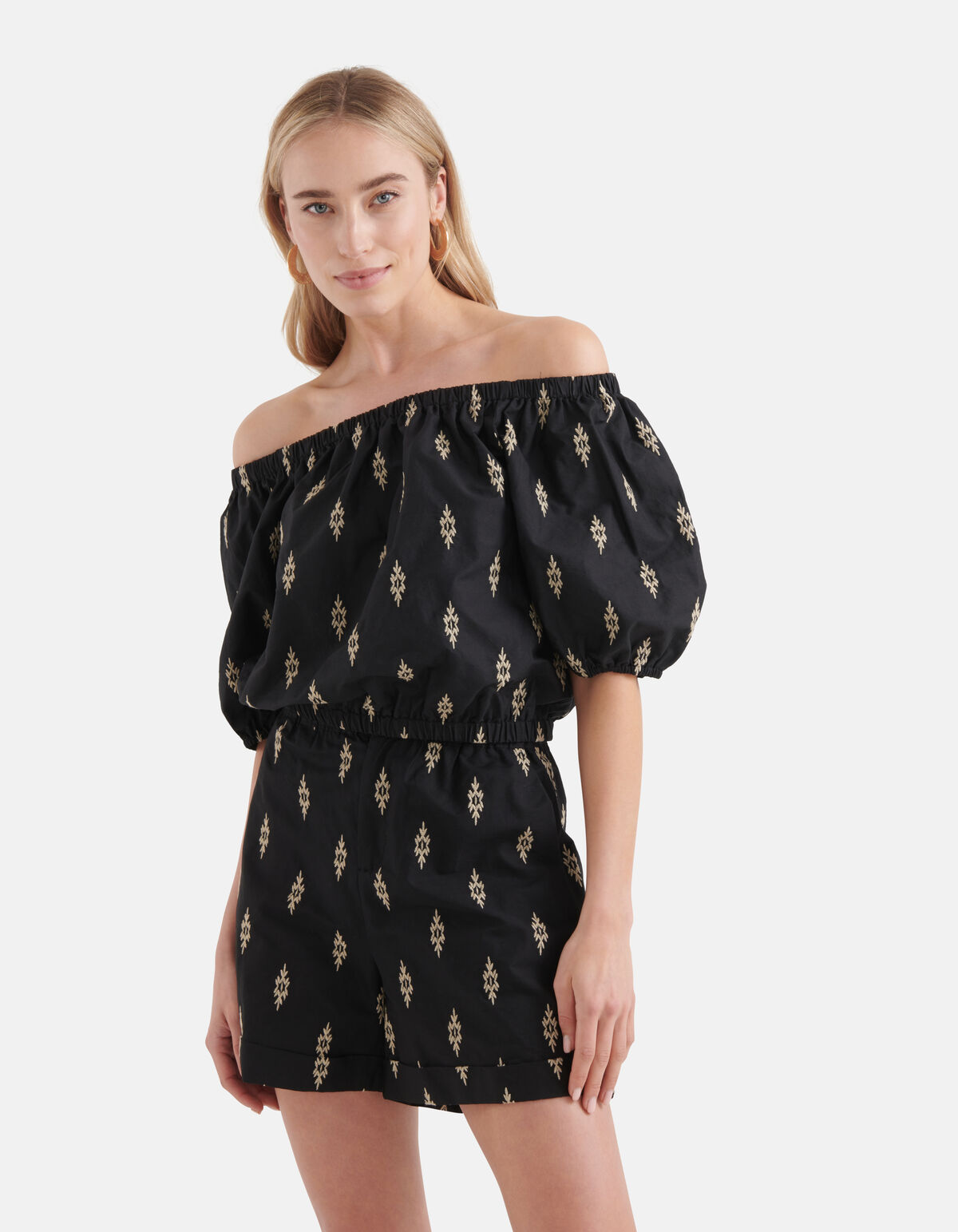 Poplin Embroidery Top Zwart SHOEBY WOMEN