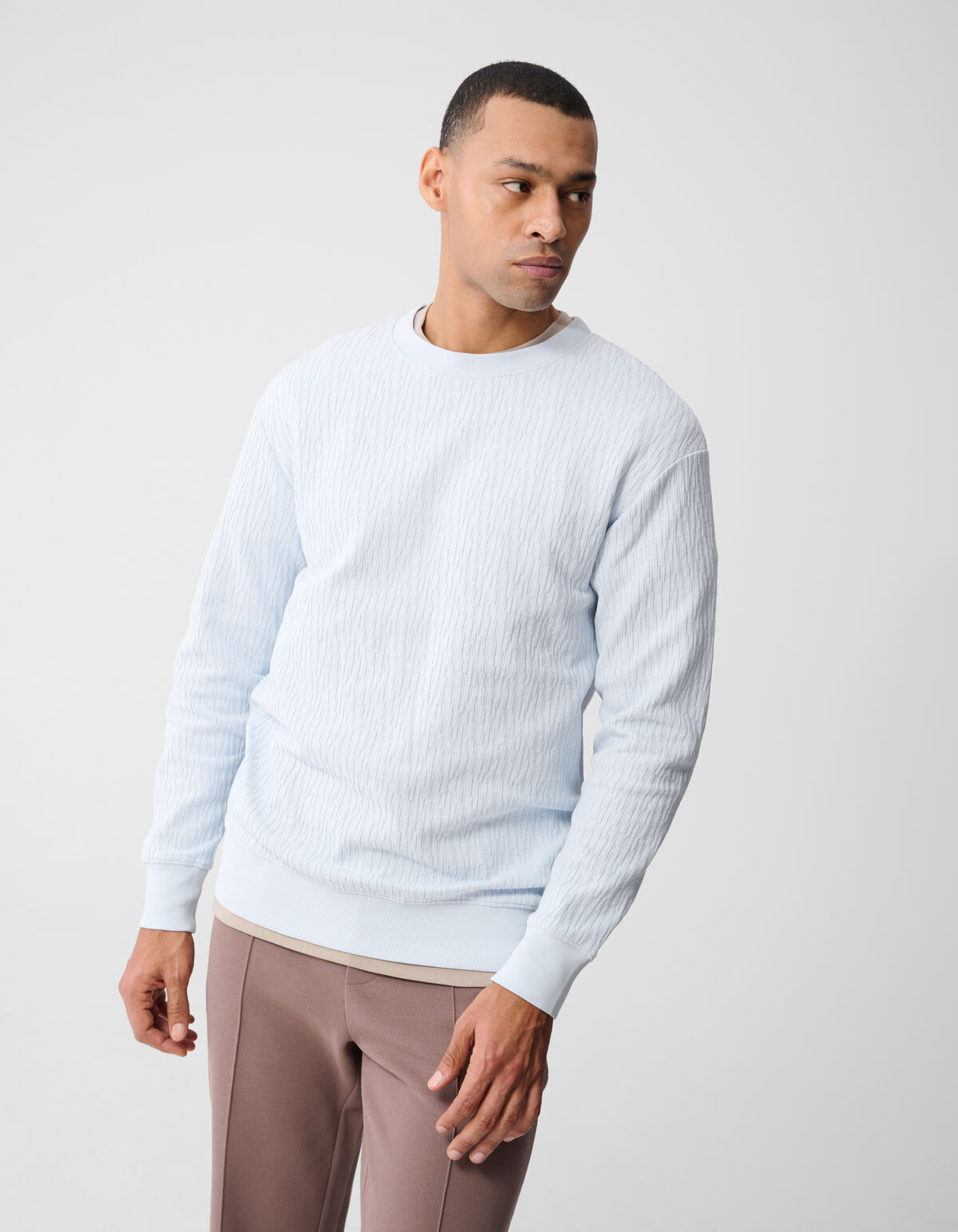 Structuur Sweater Lichtblauw SHOEBY MEN
