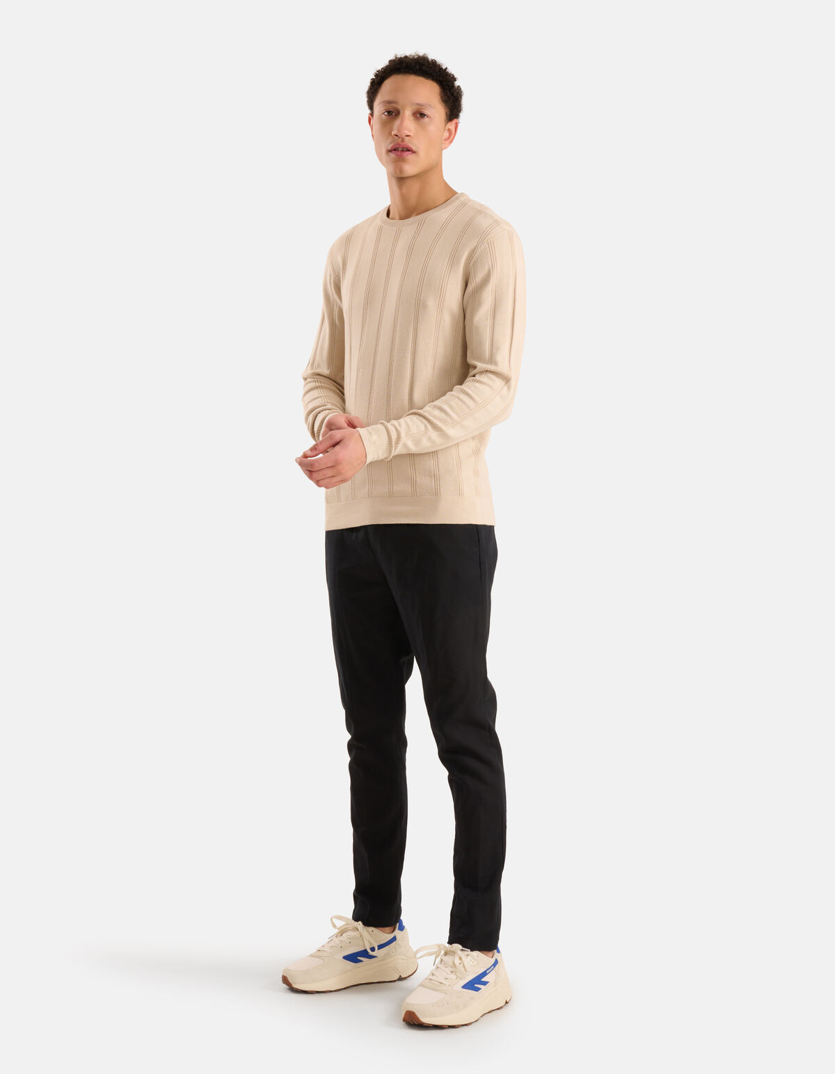 Gestreepte Crewneck Trui Beige SHOEBY MEN