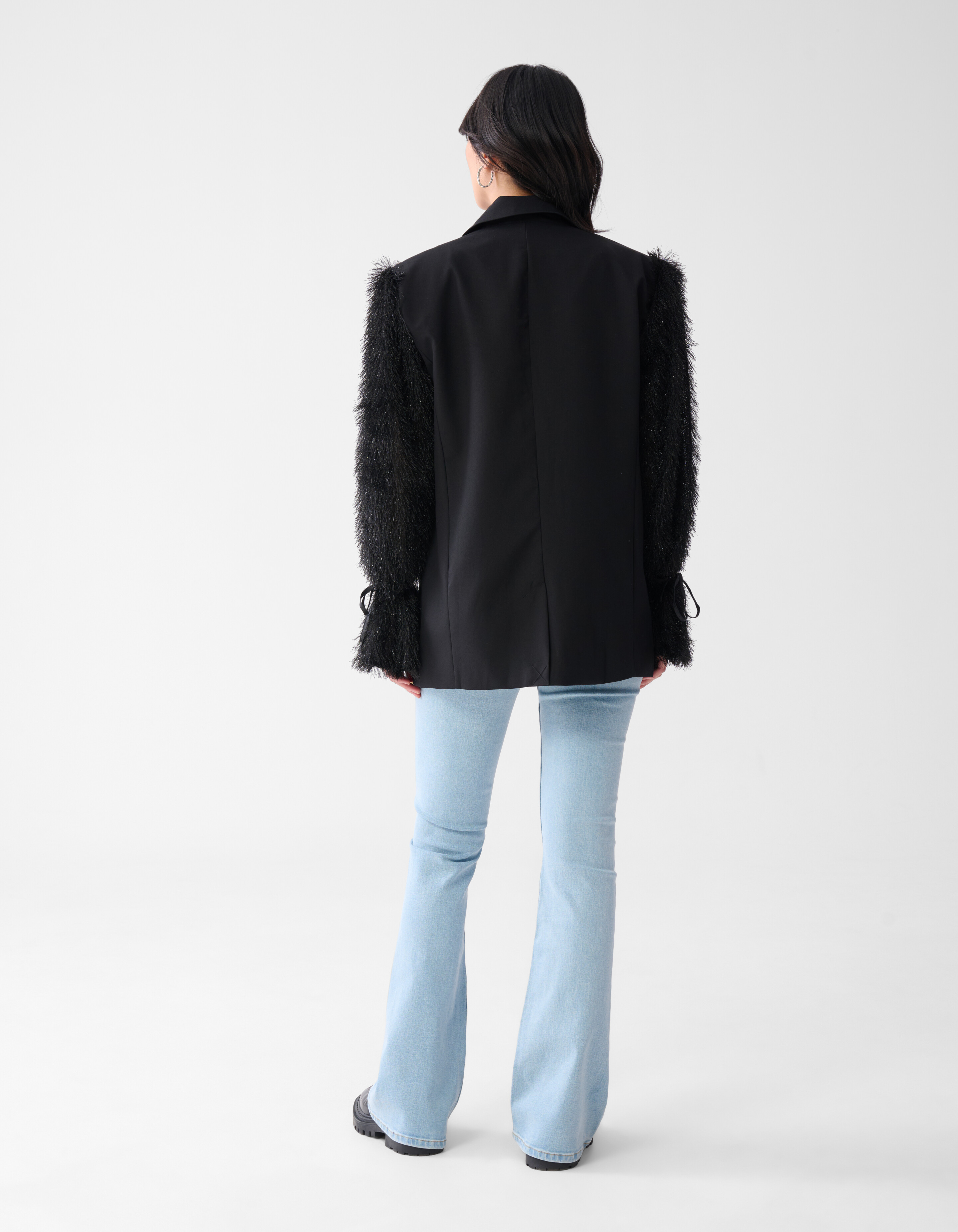Oversized Hairy Sleeve Blazer Zwart SHOEBY WOMEN