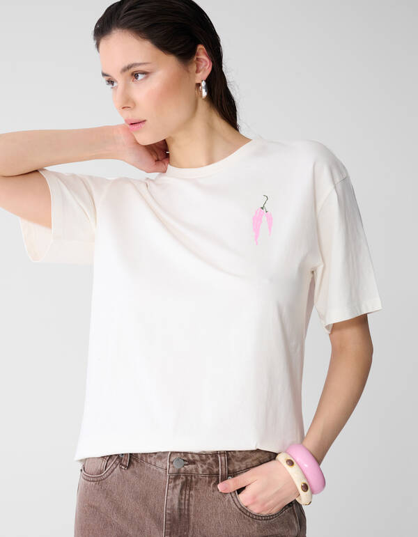 Pepper Artwork T-shirt Gebroken Wit SHOEBY WOMEN