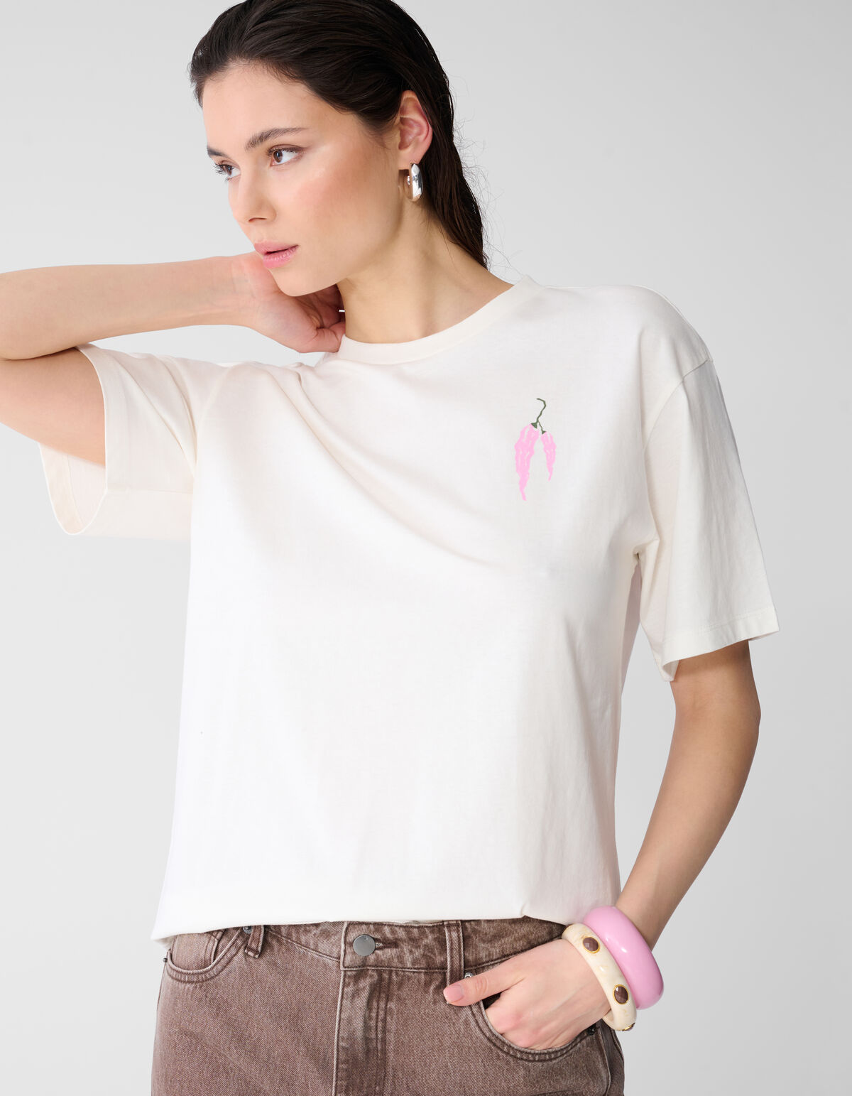 Pepper Artwork T-shirt Gebroken Wit SHOEBY WOMEN