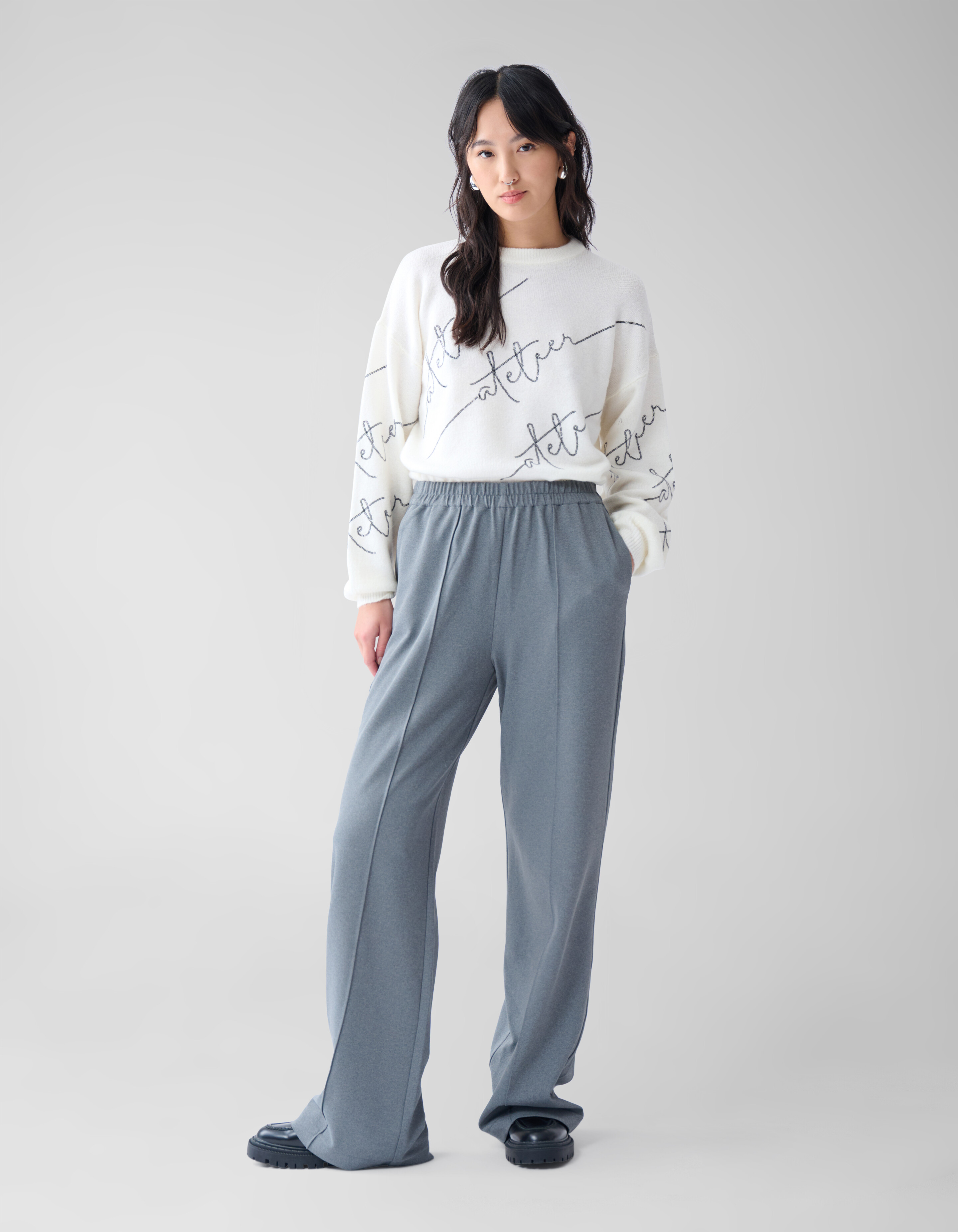 Basis Wide Leg Broek Grijs SHOEBY WOMEN