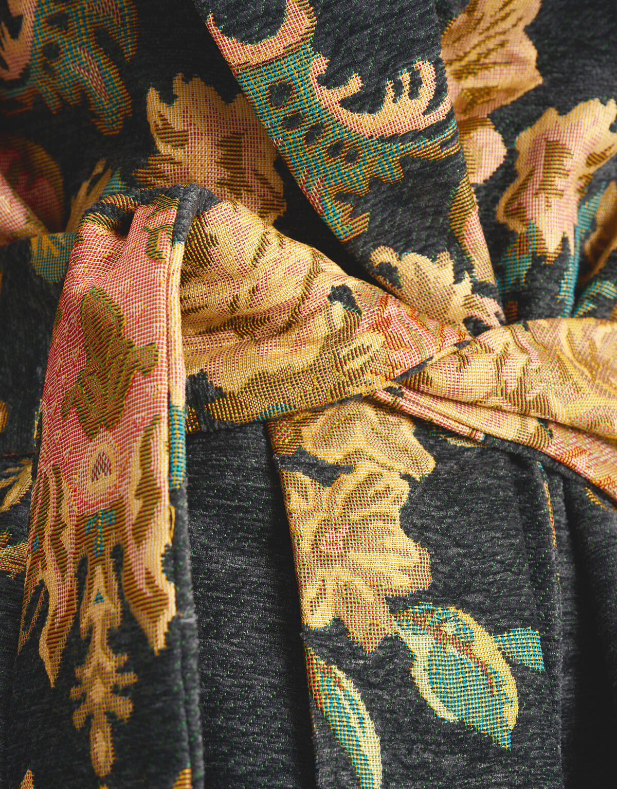 Jacquard Bloemenprint Kimono Donkergrijs SHOEBY WOMEN