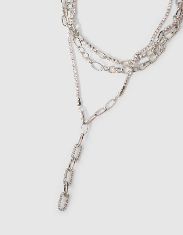 Triple Layer Strass Ketting Zilver SHOEBY ACCESSOIRES