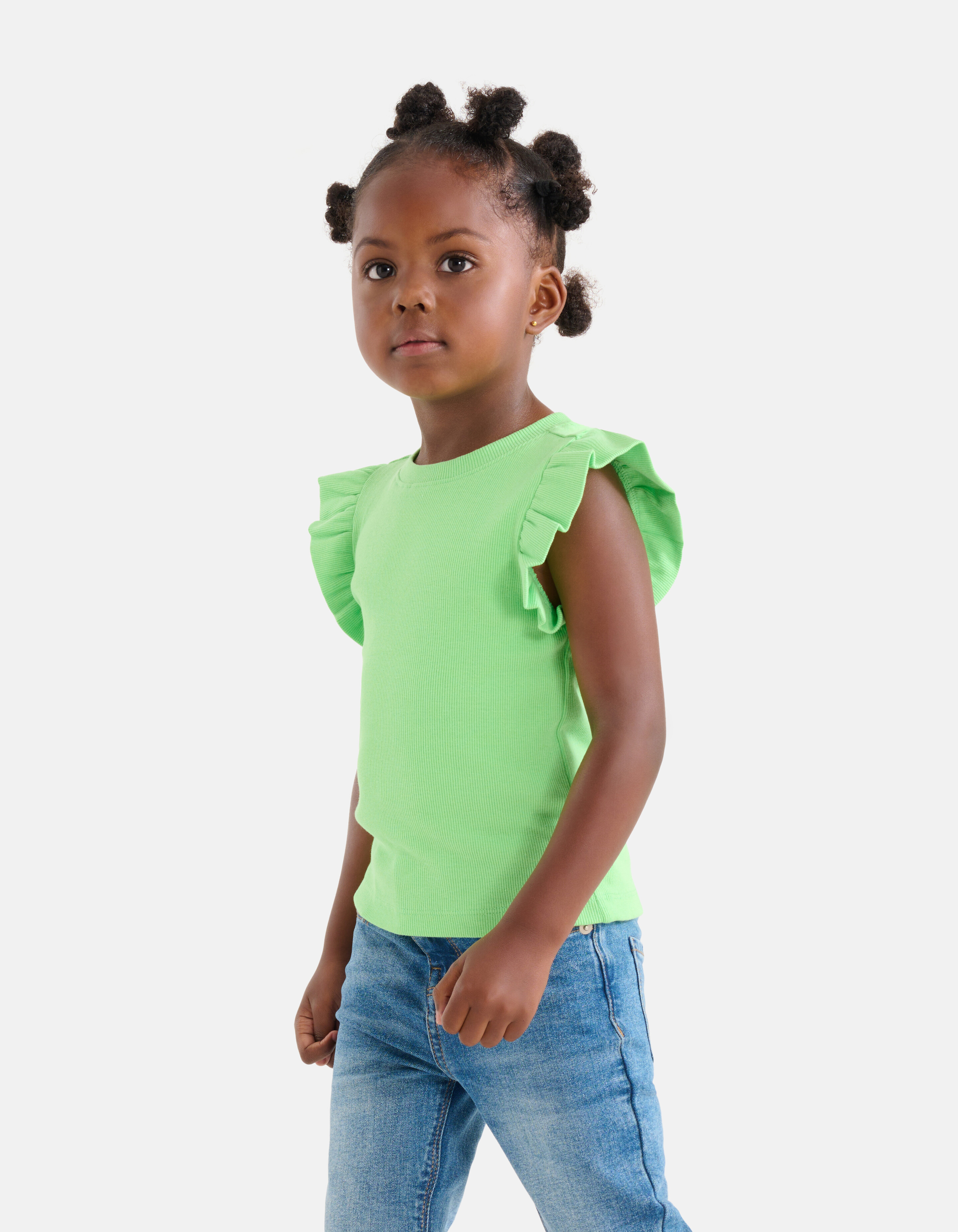 Ruffle Rib Top Groen SHOEBY GIRLS