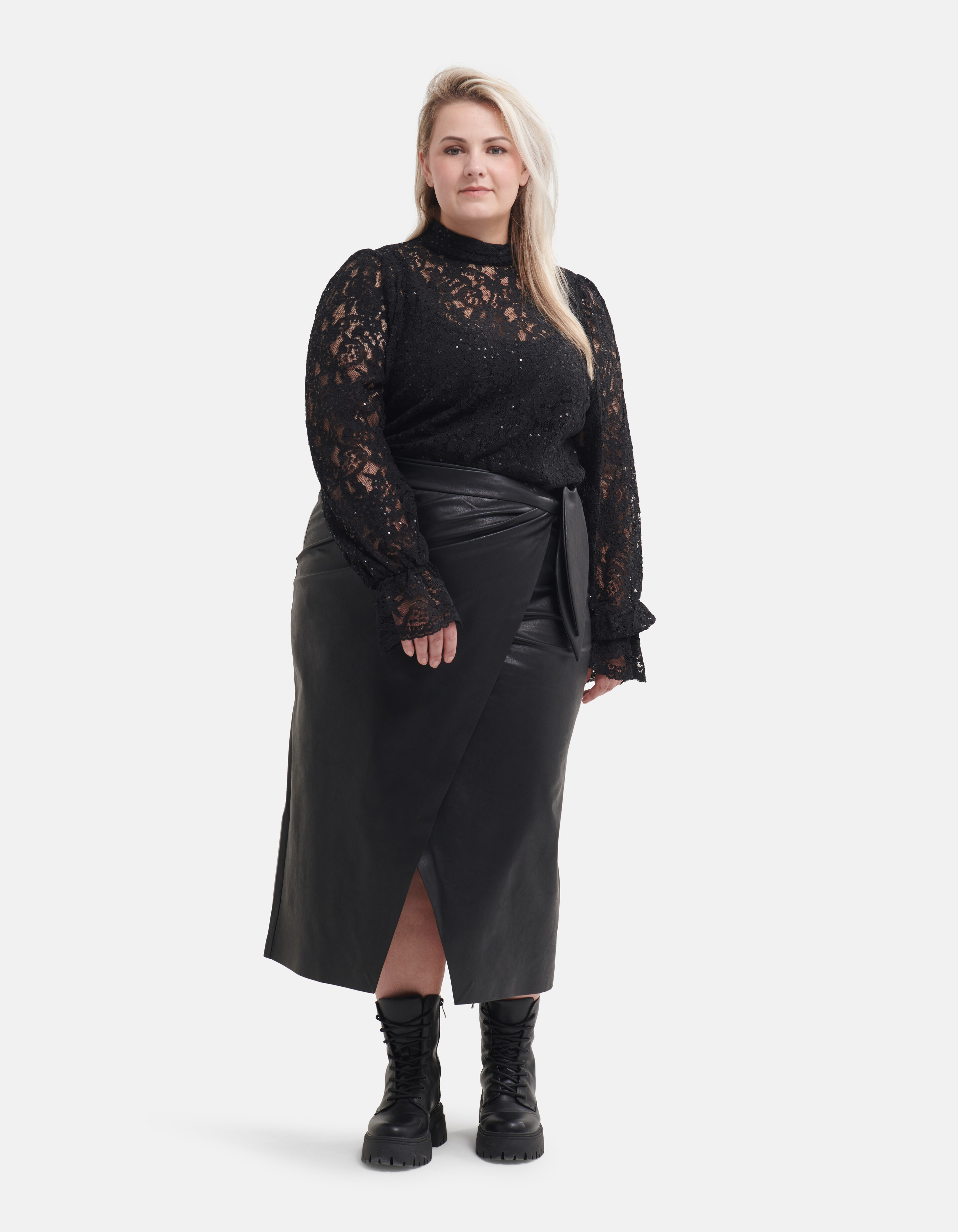 Vegan Leren Midi Rok Zwart SHOEBY WOMEN