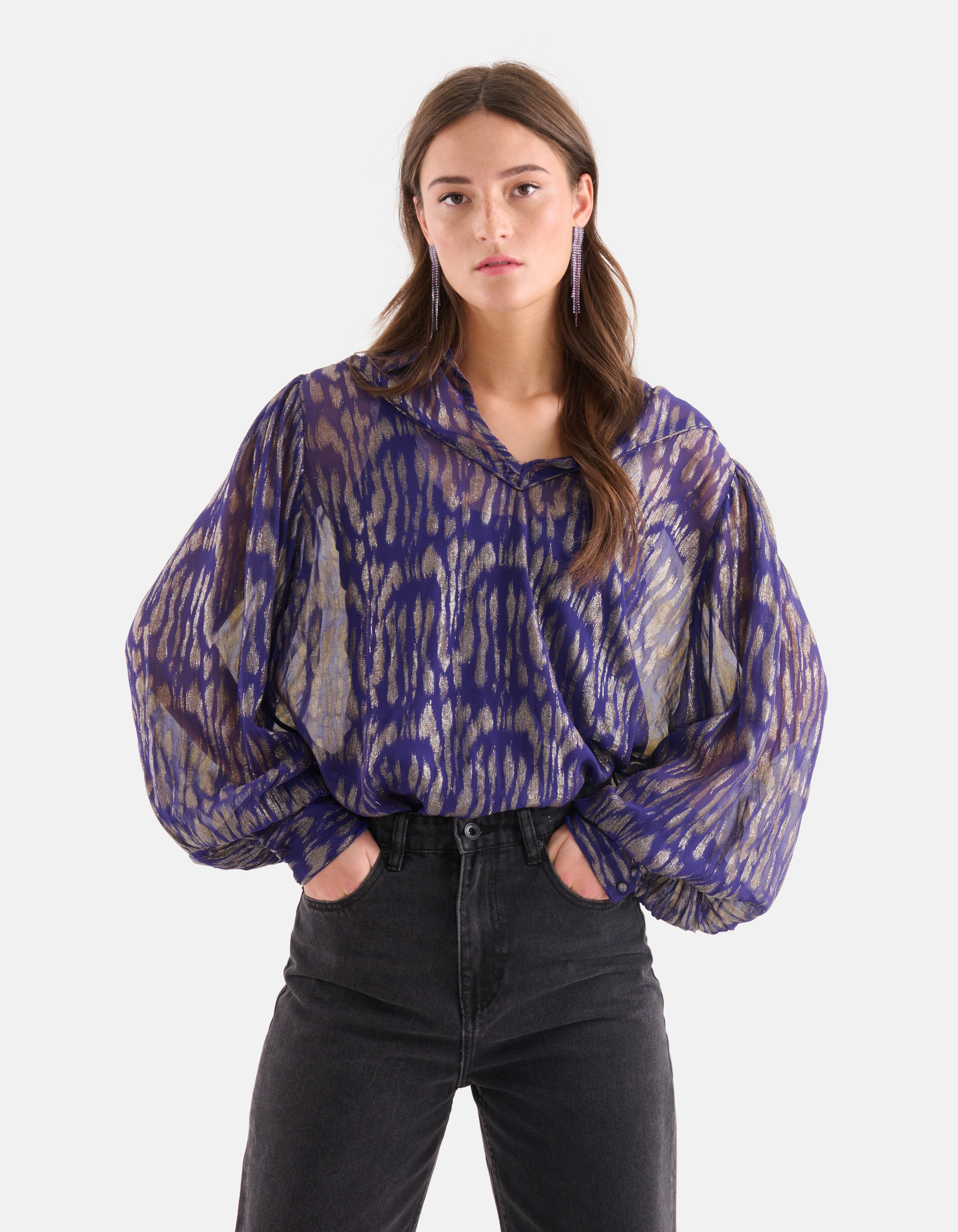 Jacquard Lurex Blouse Paars SHOEBY WOMEN
