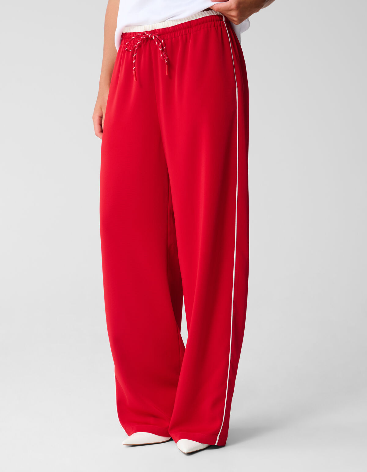 Sporty Waistband Wide Leg Broek Rood SHOEBY WOMEN