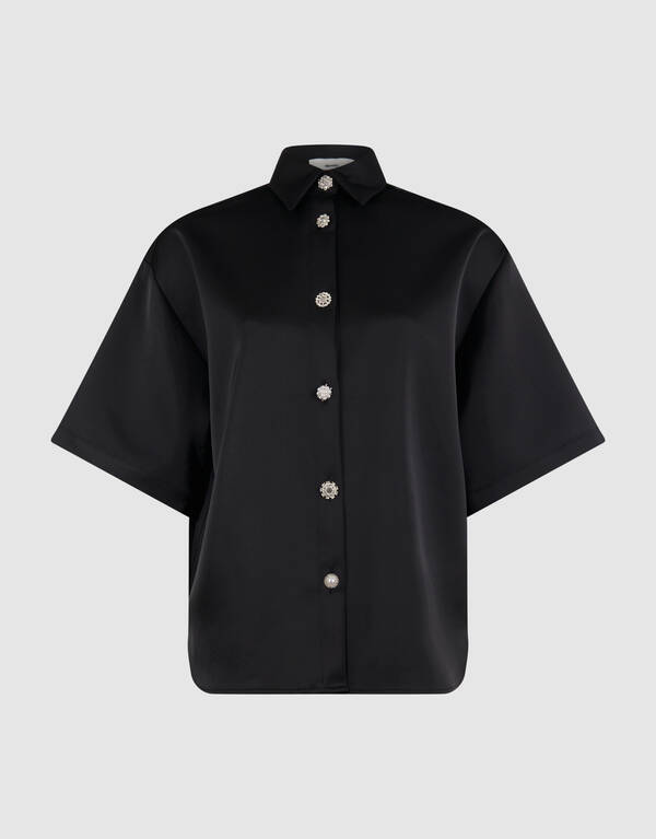 Oversized Satijnen Blouse Zwart By Monica SHOEBY WOMEN