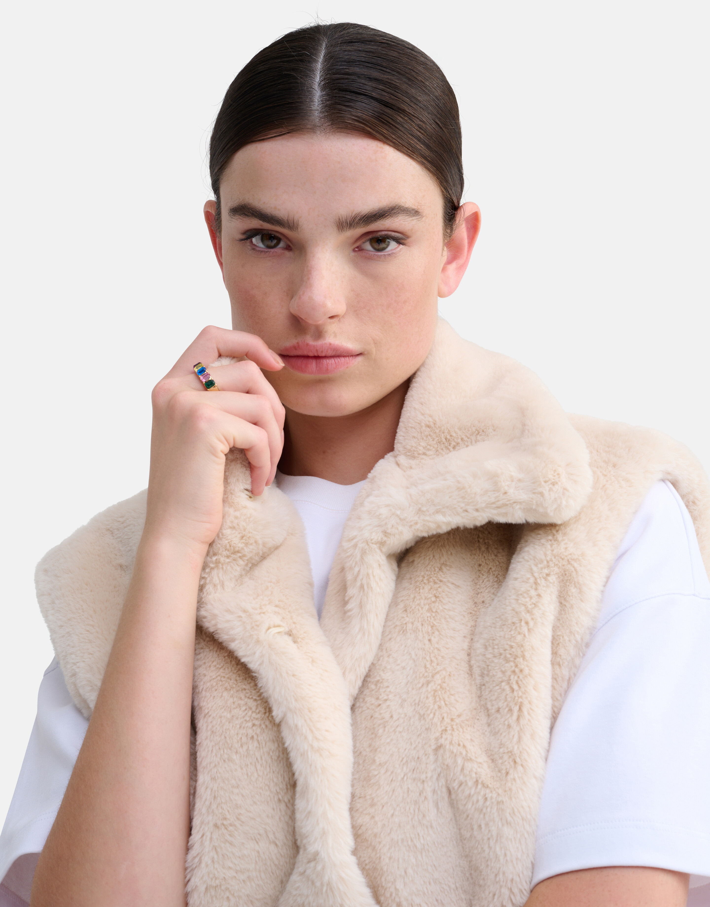 Faux Fur Gilet Beige SHOEBY WOMEN