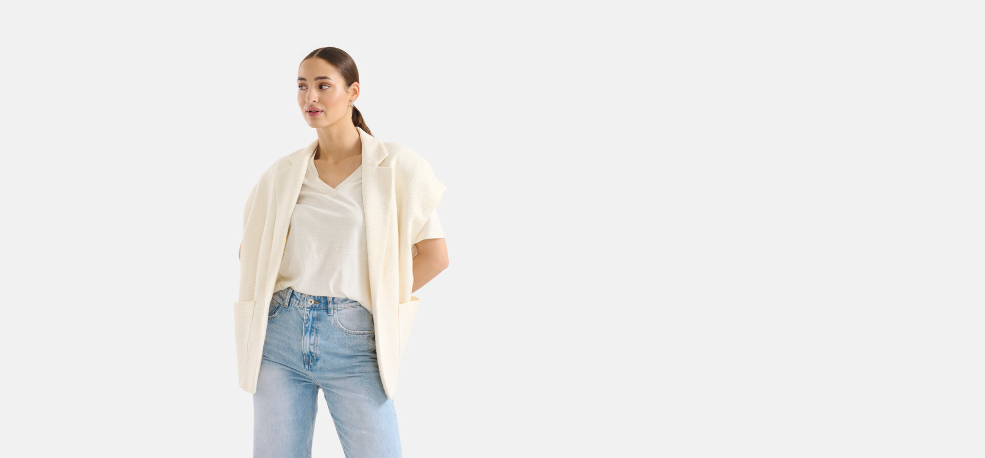 Oversized Gilet Gebroken Wit SHOEBY WOMEN