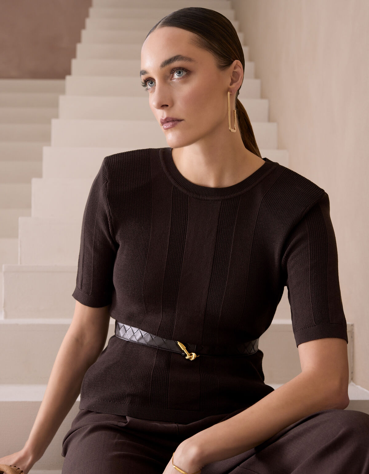 Gebreide Rib Top Donkerbruin By Mieke SHOEBY WOMEN