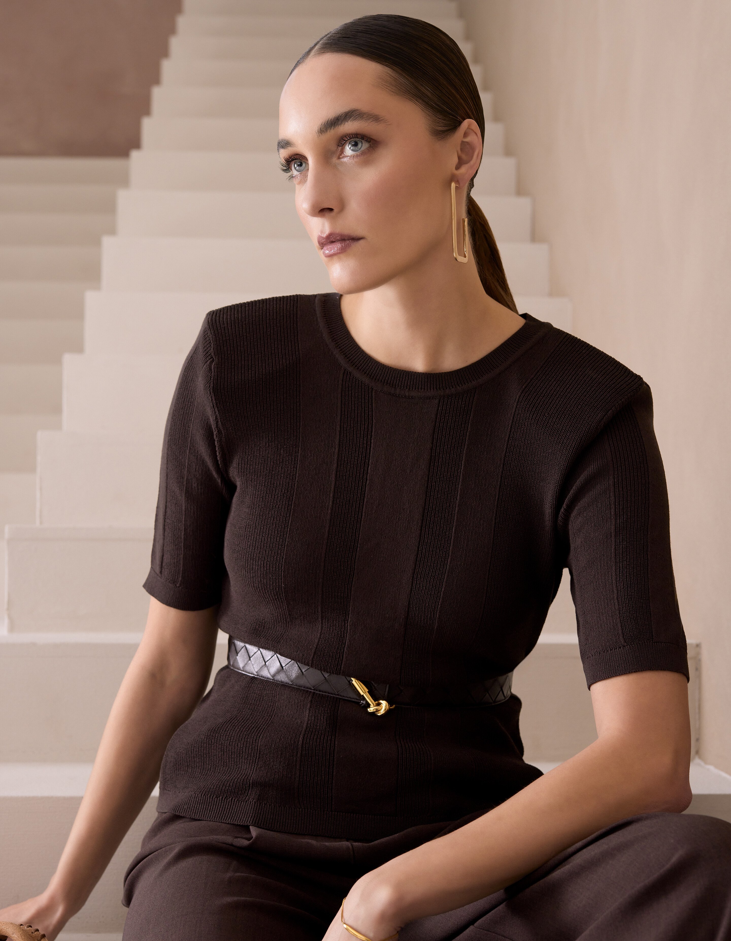 Gebreide Rib Top Donkerbruin By Mieke SHOEBY WOMEN