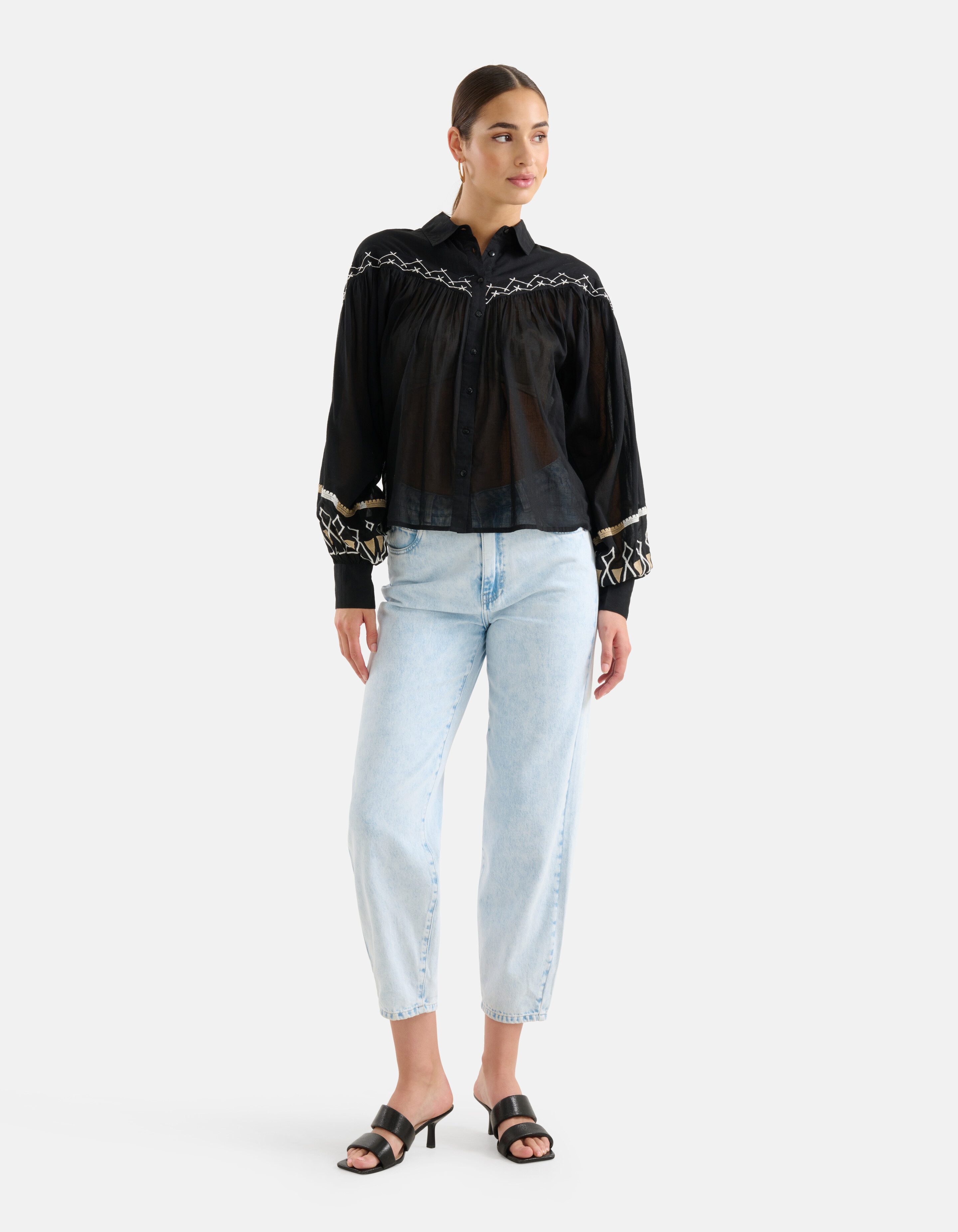 Embroidery Blouse Zwart SHOEBY WOMEN