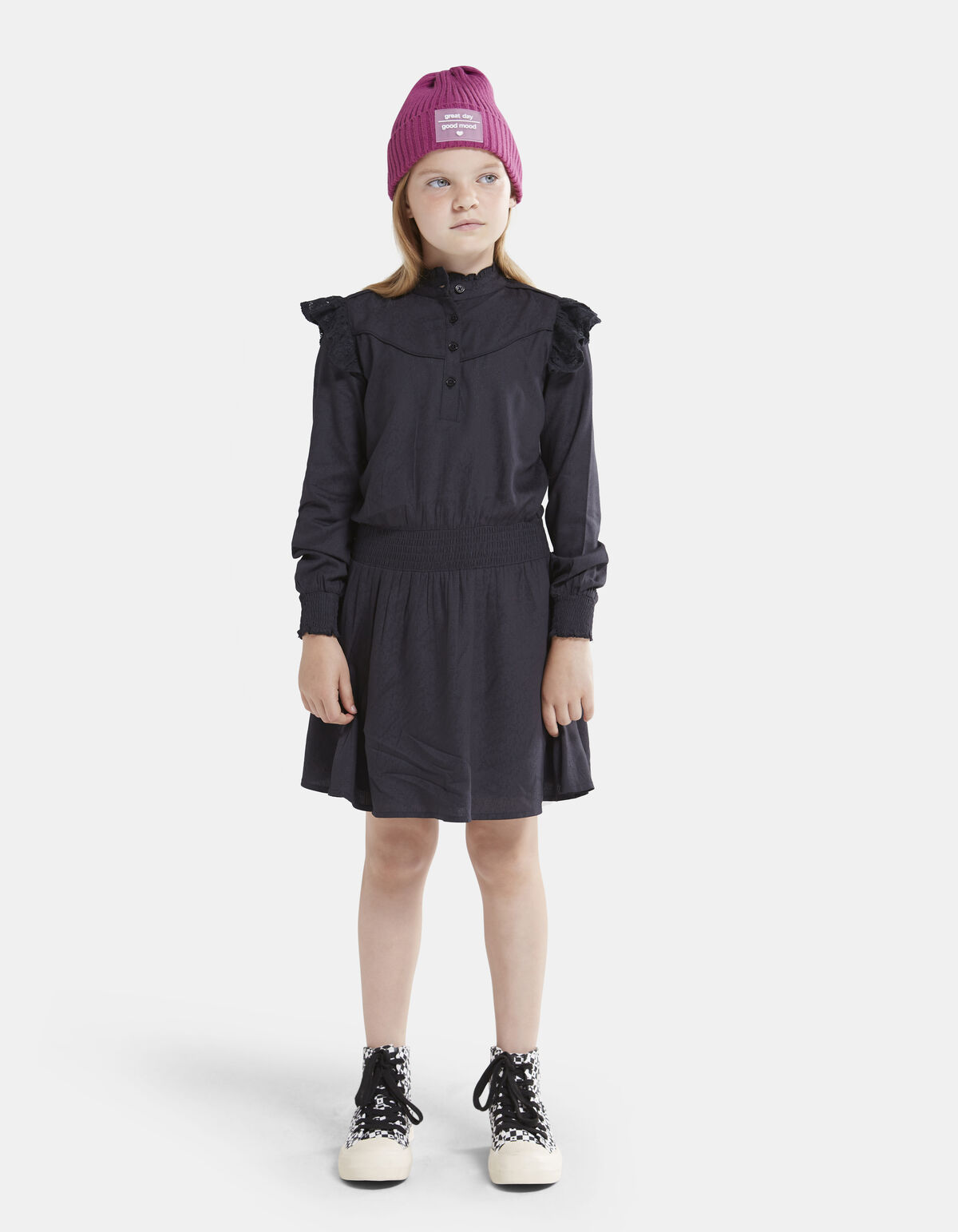Kanten Ruffle Jurk Donkergrijs SHOEBY GIRLS