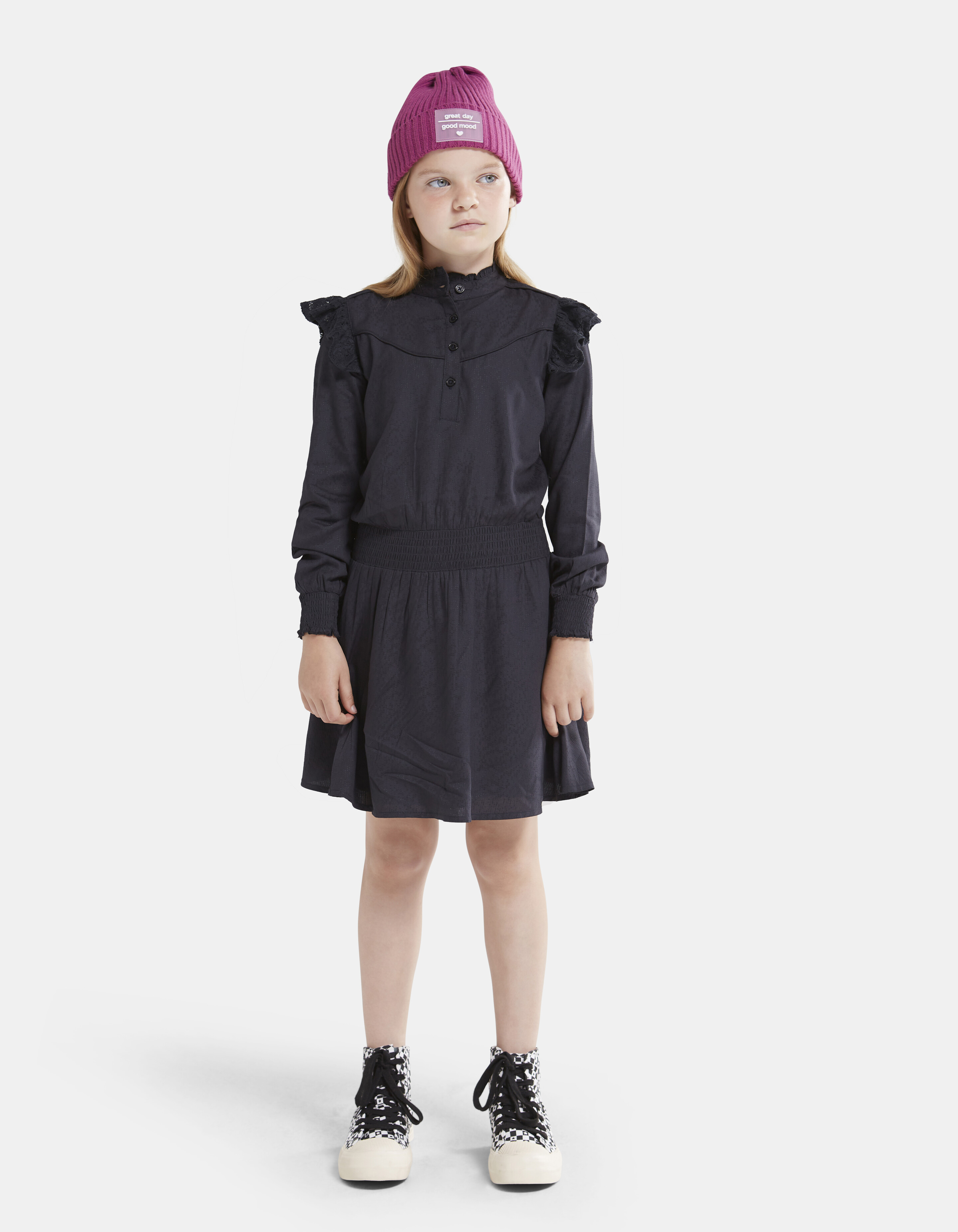 Kanten Ruffle Jurk Donkergrijs SHOEBY GIRLS