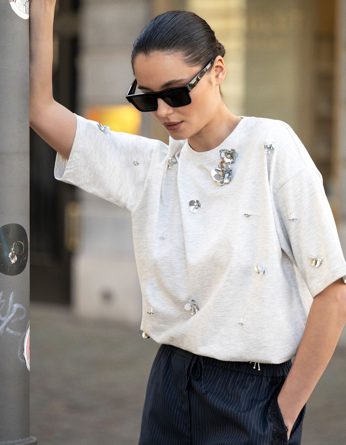 Oversized Embellished T-shirt Grijs SHOEBY WOMEN