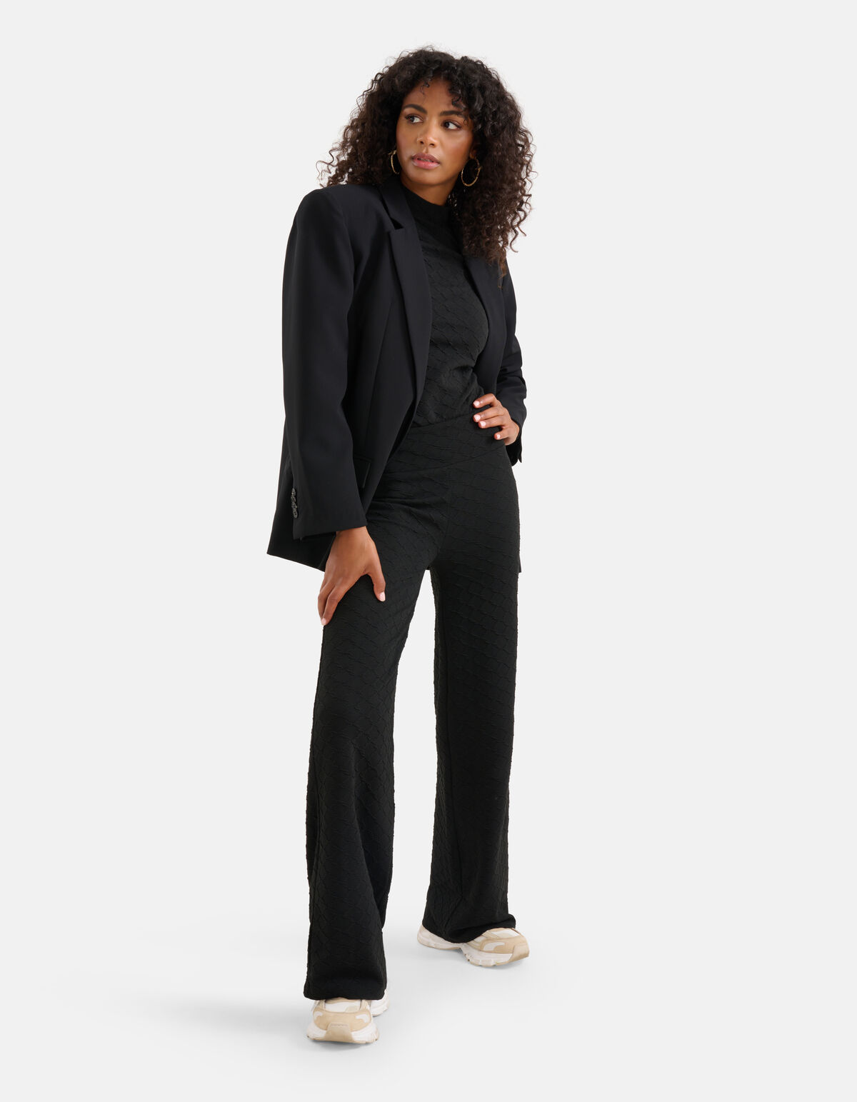 Structuur Wide Leg Broek Zwart SHOEBY WOMEN