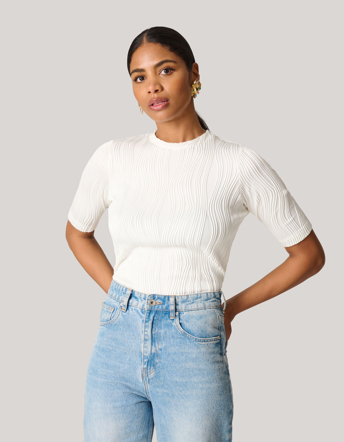 Swirl Crinkle Top Wit SHOEBY WOMEN