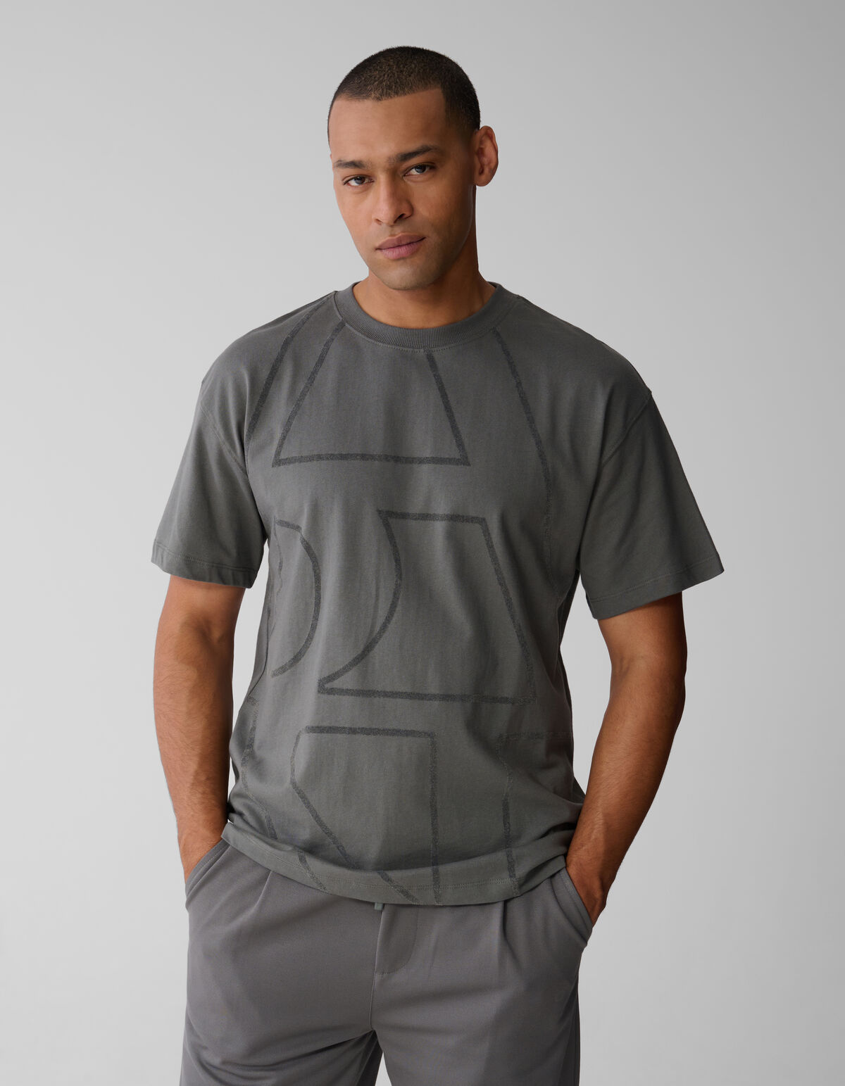 Flock Line Artwork T-shirt Donkergroen SHOEBY MEN