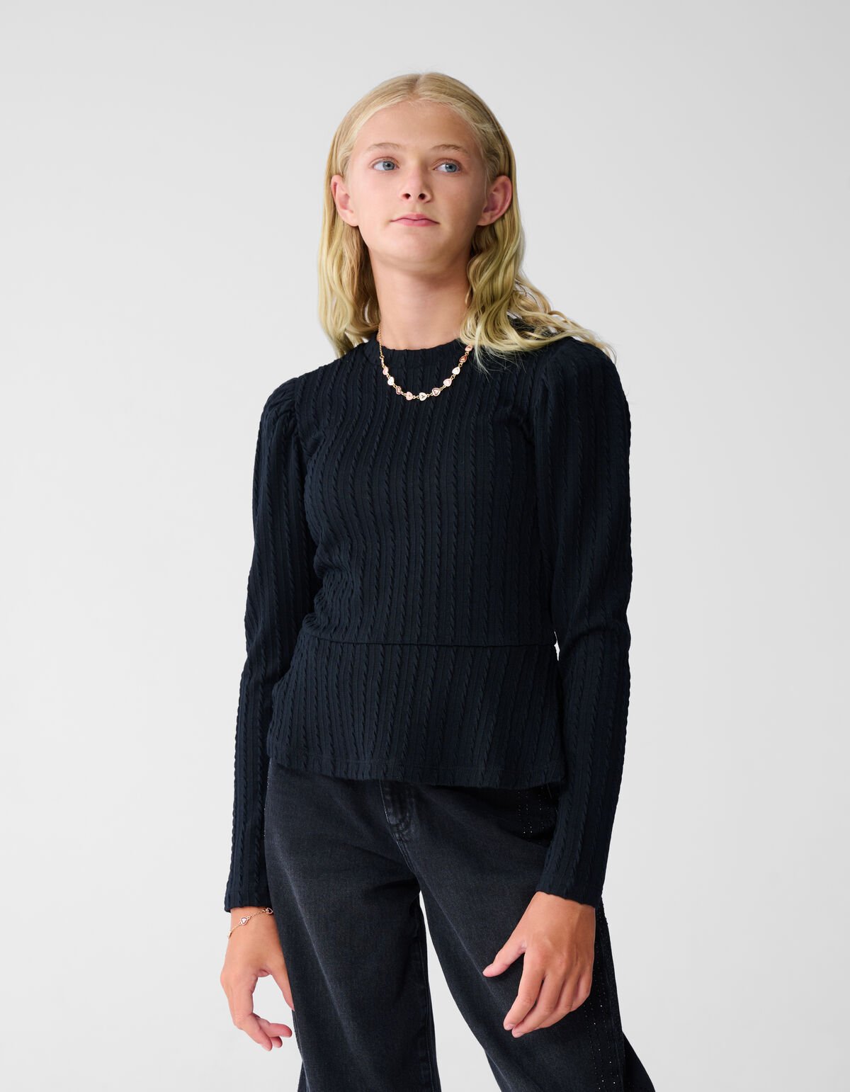 Peplum Kabel Top Zwart SHOEBY GIRLS